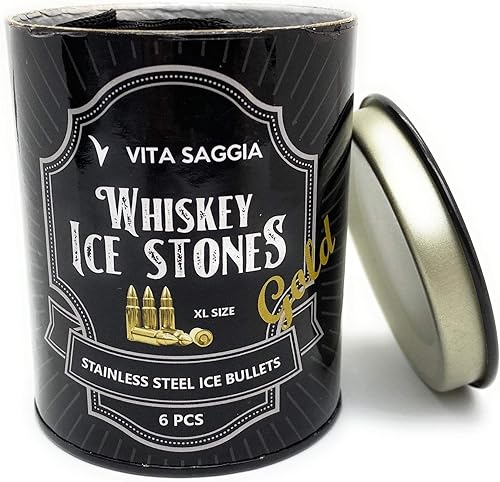 Miniatura 8 de Juego de 6 piedras de whisky doradas con base de congelador, acero inoxidable de alta calidad, reutilizables, enfriadores, juego de regalo para