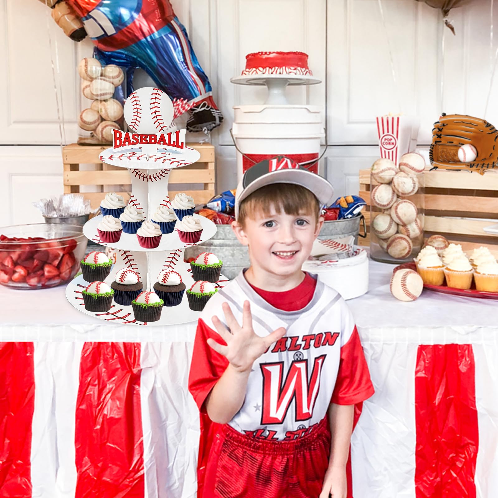3-Tier Baseball Cupcake Stand - Perfect For Sports Themed Birthday Parties & Baby Showers