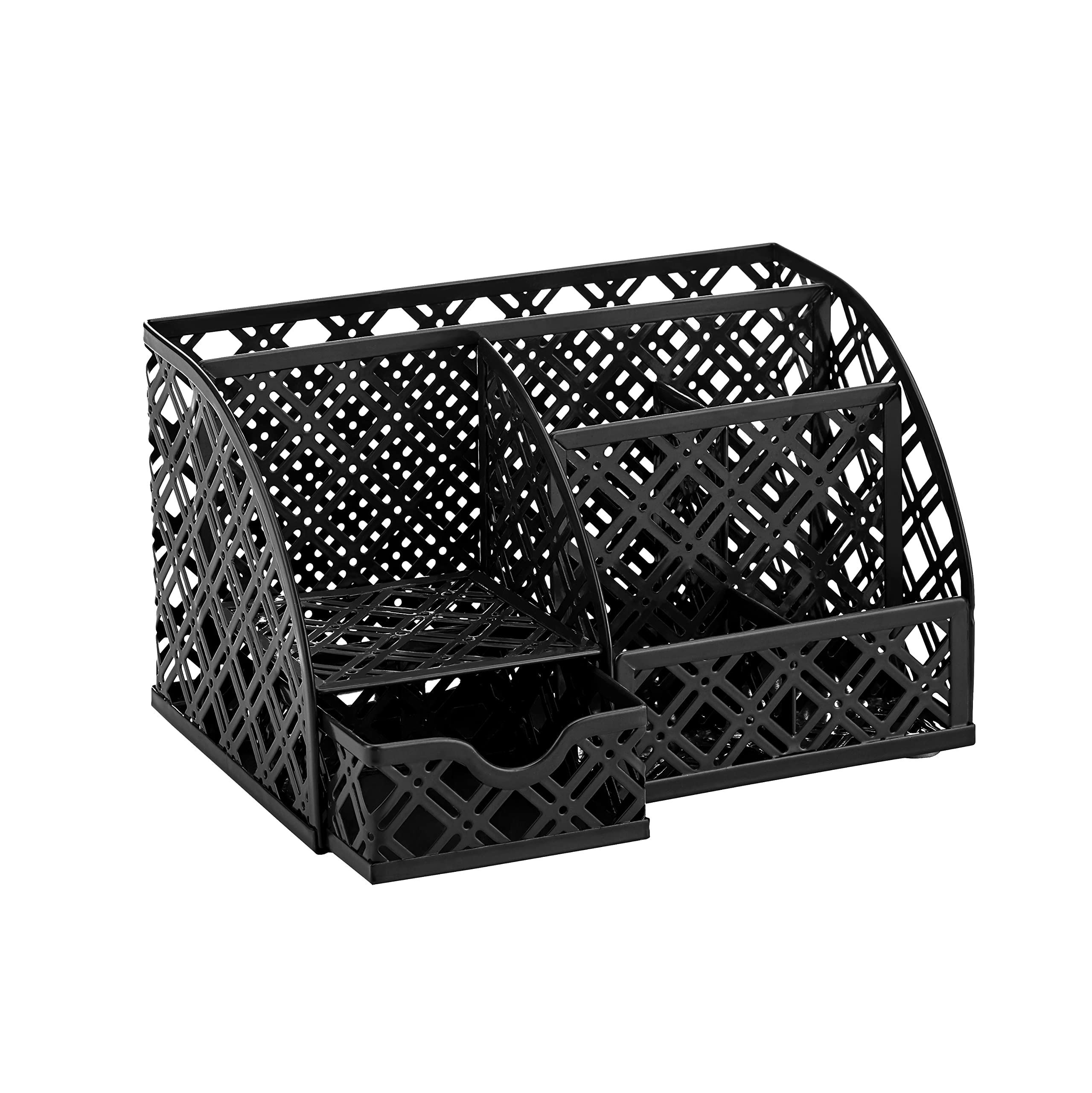 EXERZ Desk Organiser/Mesh Desk Tidy Caddy/Pencil Holder Multifunctional with 7 Compartments (Black), F7 Black - Image 4