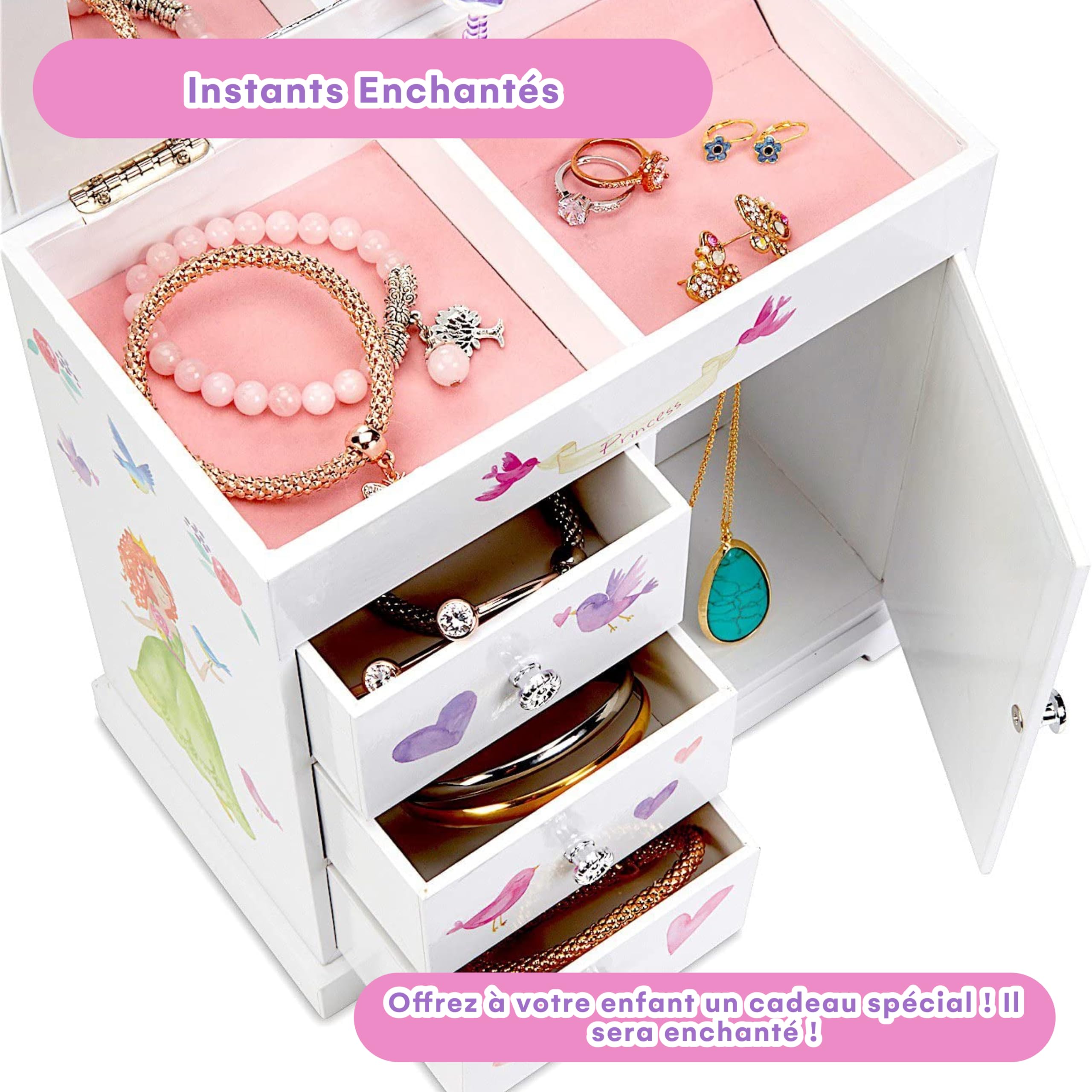 Jewelkeeper Portagioie con Cassetti - Scatola Musicale per Bambine con Melodia Della Fata Confetto - Design della Principessa delle Fate e dell'Unicorno - Regalo Ideale per Bambini - 24x20x24 cm
