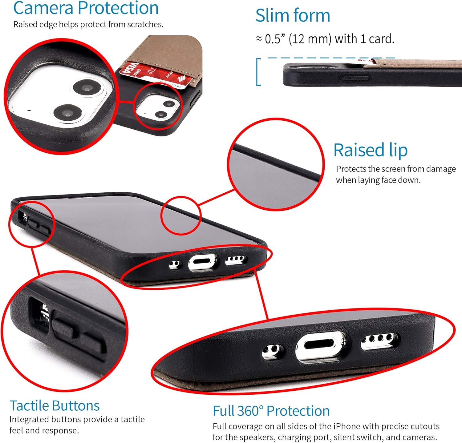 Dockem BIO Wallet Case for iPhone 12 Mini: Sensible Materials, Magnetic Mounting & 1 Credit Card Holder Slot (5.4" M2B, Black and Tan) - Image 4