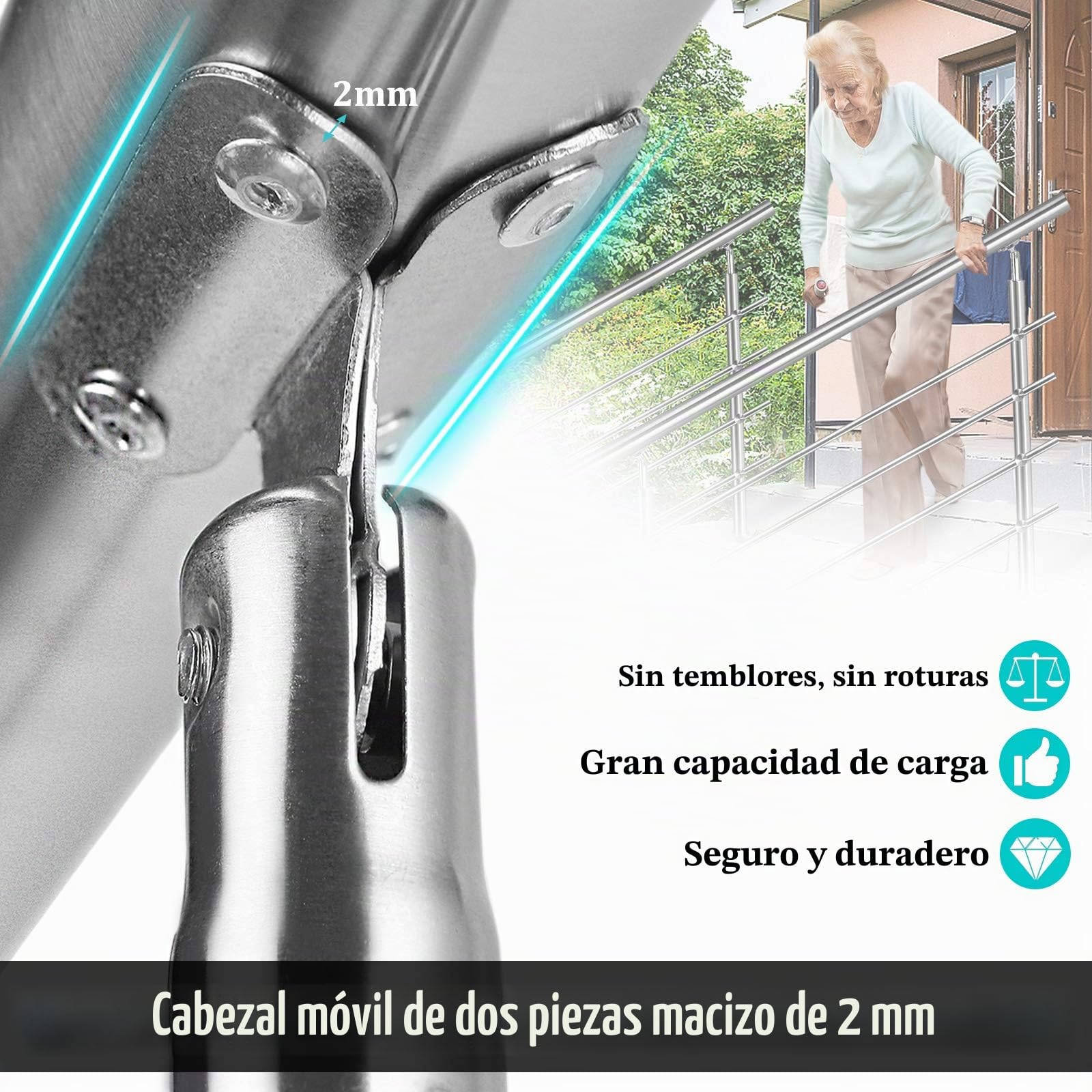 Aufun Barandilla para Escaleras de acero inoxidable 100cm 2 Varillas Pasamanos escalera con kit de instalación para interior y exterior, balcón, Ancianos y niños