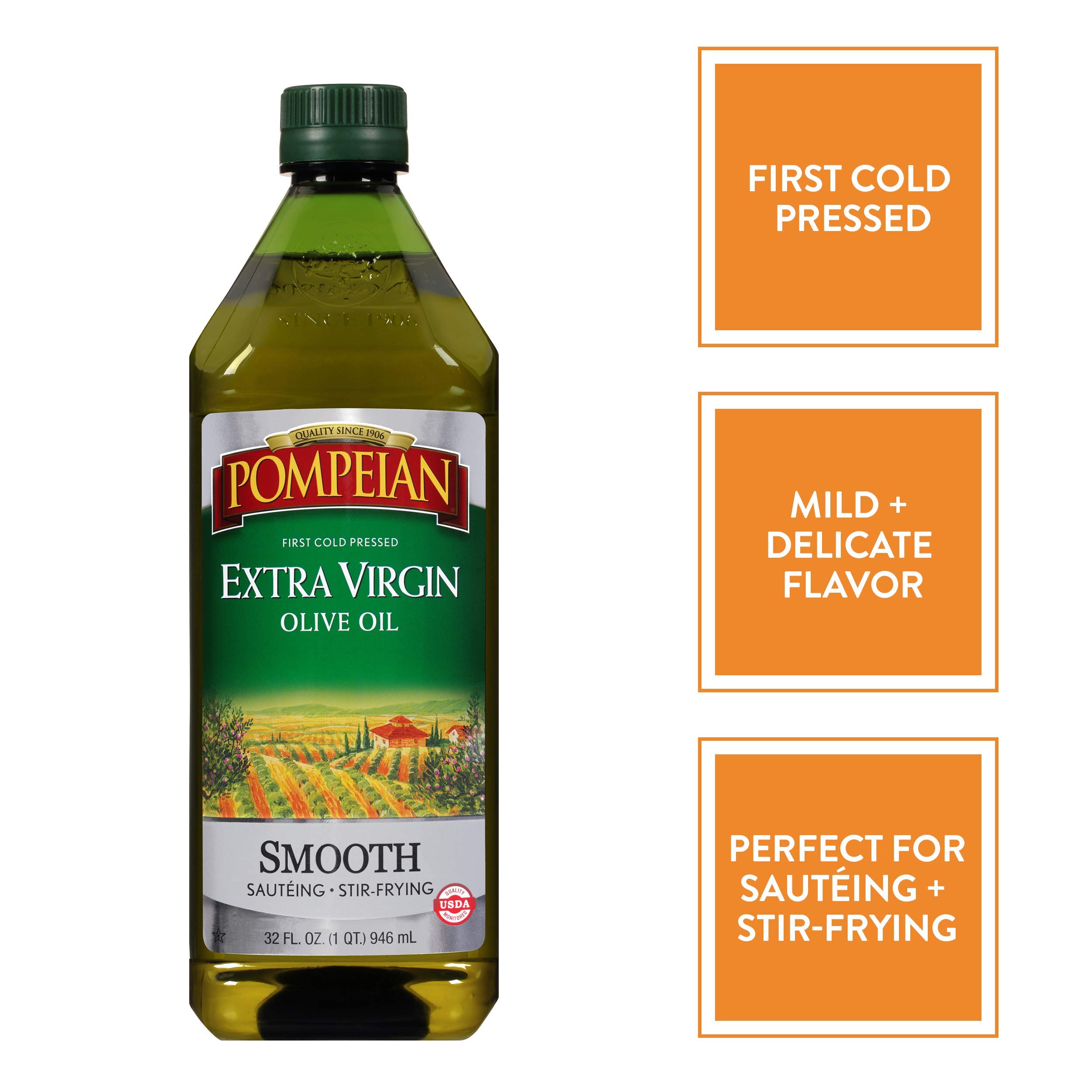 Pompeian Smooth Extra Virgin Olive Oil, First Cold Pressed, Mild and