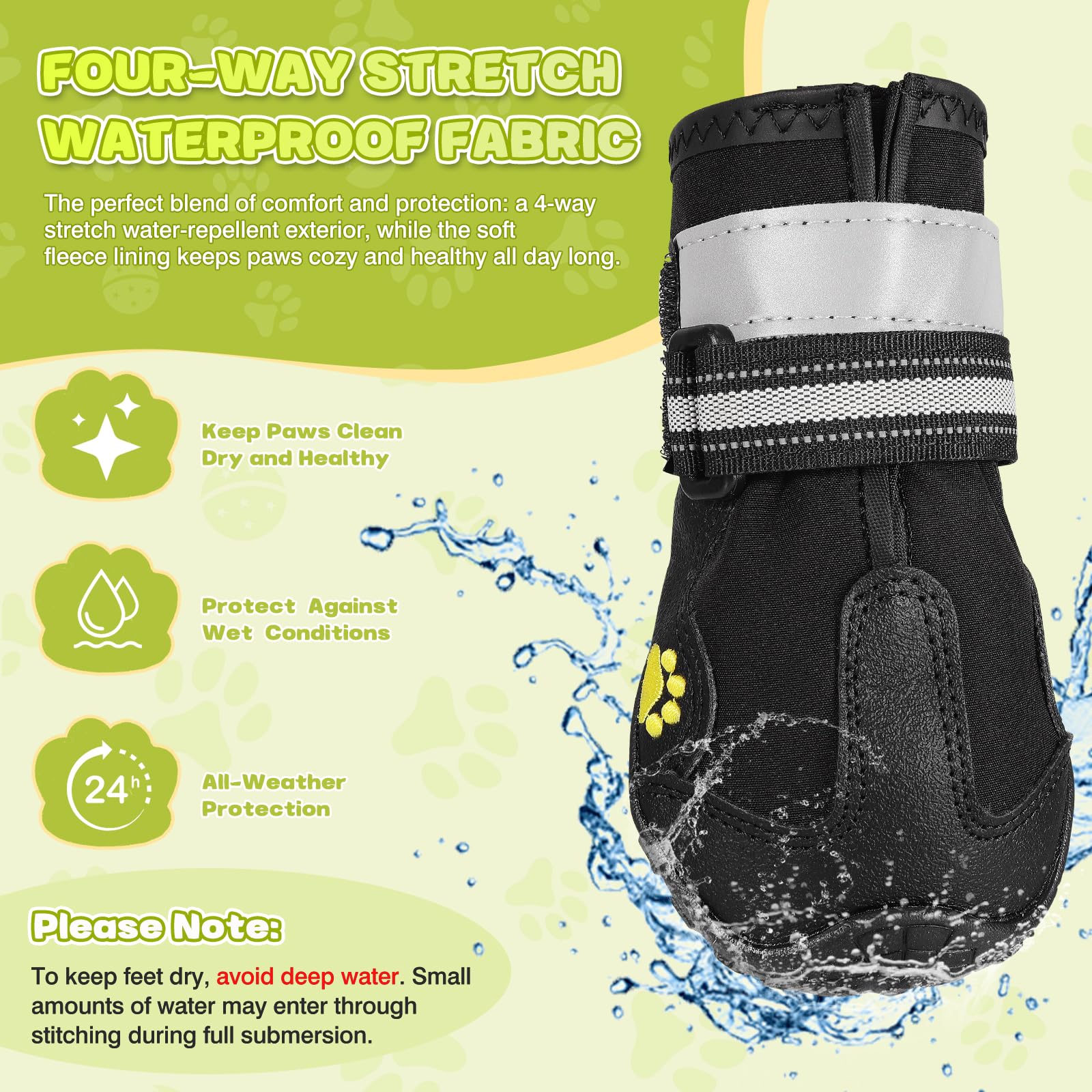 4 Pièces Chaussures de Chien Bottes Chien, Chaussure Chien Imperméables avec Sangles Réfléchissantes et Semelle Antidérapante pour Moyen Grand Chien (5#)