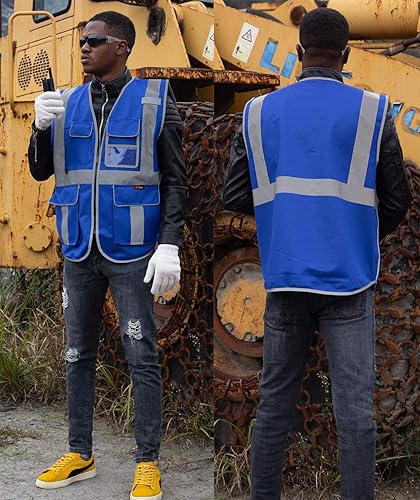 Miniatura 9 de Zojo Chaleco de seguridad de alta visibilidad, reflectante con bolsillos multifuncionales y cremallera, para hombres y mujeres, Tira amarilla