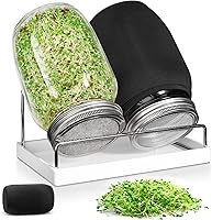 Vista 1 de Sprouting Jar Kit, 2 Wide Mouth Mason Jars, Premium Stainless Steel Screen Sprout Lids, Blackout Sleeves, Tray, Stand, Sprouting Kit for Growing