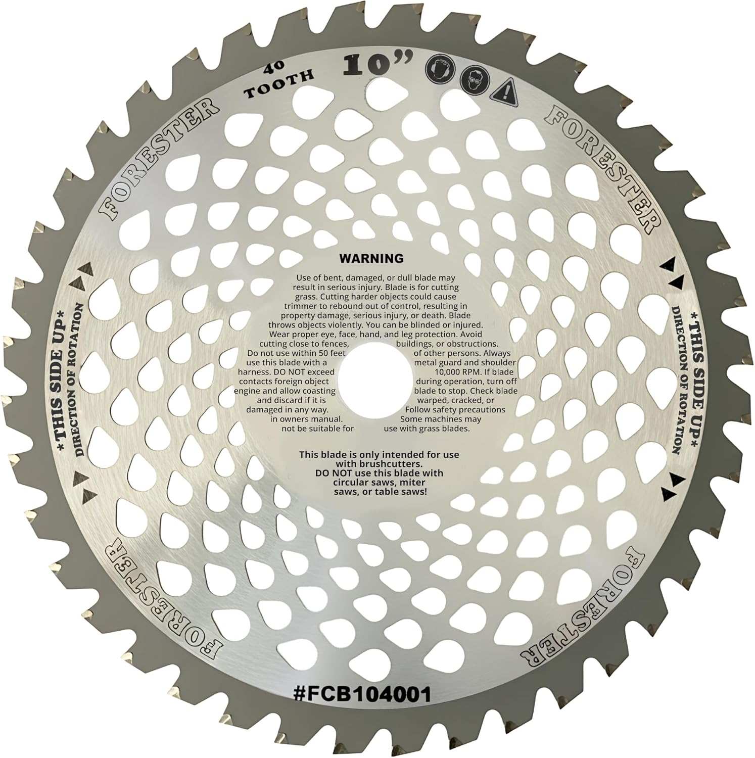 Forester Lightweight Carbide Tip Brush Cutter Blade - 10in x 40 Teeth | Fits Most Straight Shaft Trimmers | Conversion Kit Sold Separately - Teardrop Vented