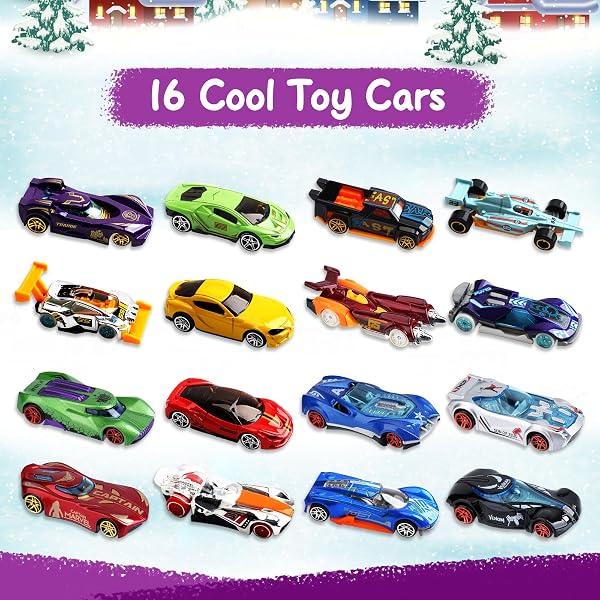 Calendario Avvento 2025, Calendario dell'Avvento per Bambini 3-12 Anni, Calendario per il Conto alla Rovescia di 24 Giorni Natale Regalo con 16 Macchinine, Mappa e 6 Personaggi dei Cartoni Animati - 3