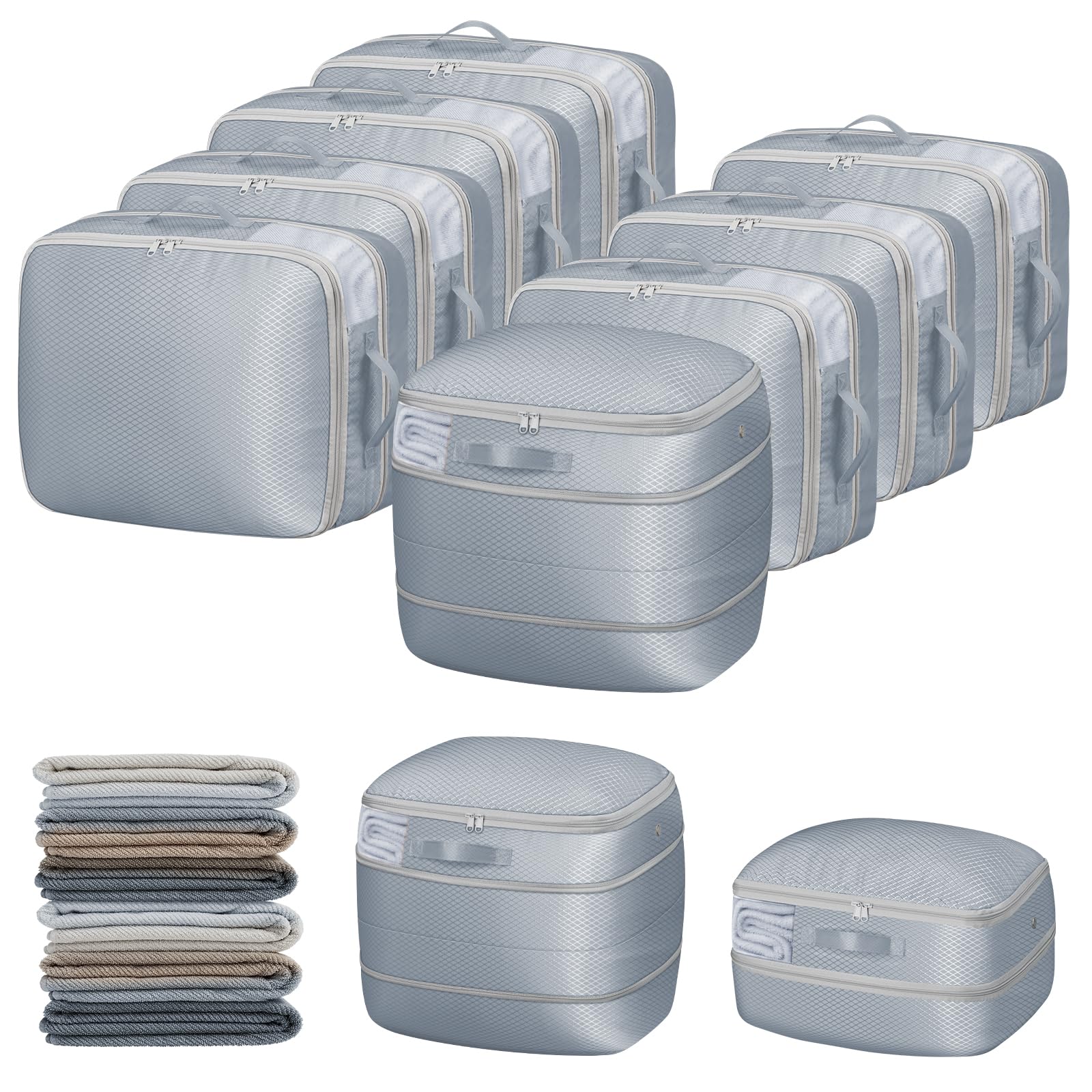 DIMJ Compression Storage Bags 8 Pack - Blanket Storage Bags with Window Zipper, Ultra Space Saving Self Compression Organizer for Puffer Jacket, Bedding, Lightweight Comforter Duvet, Sweater, Sheet