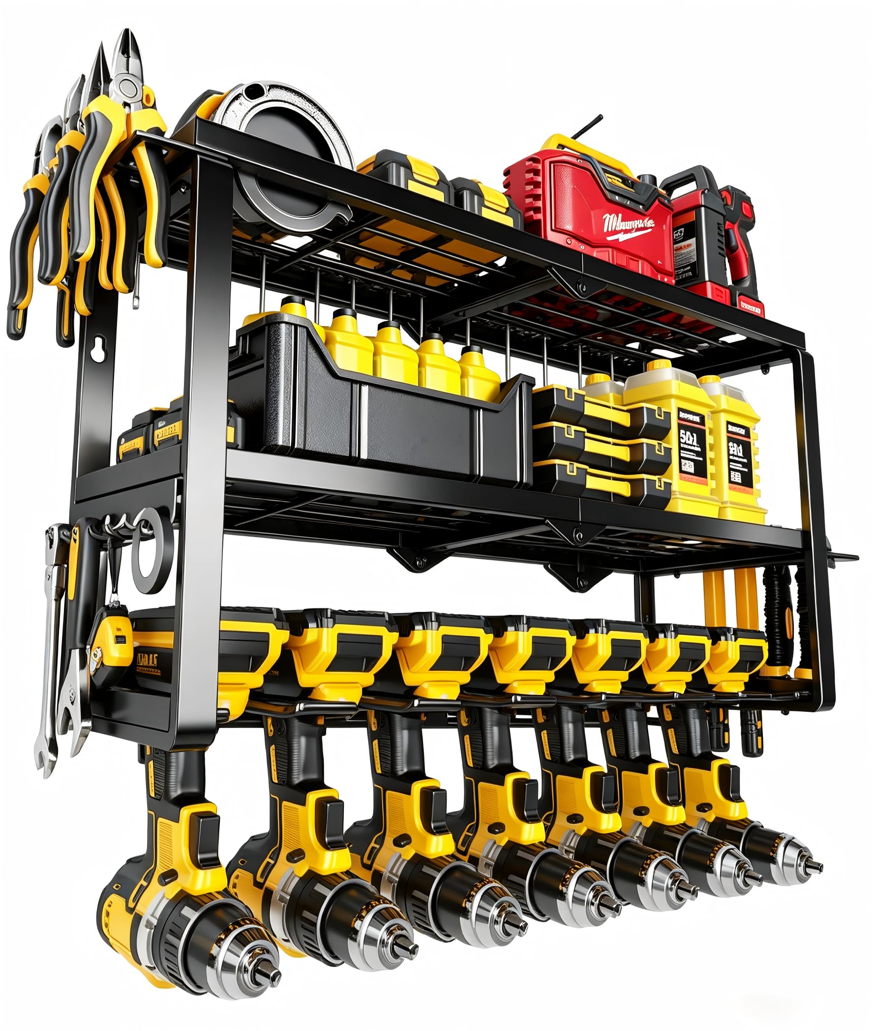 Support de rangement à 3 couches métallique et rack de stockage mural pour visseuse et matériel