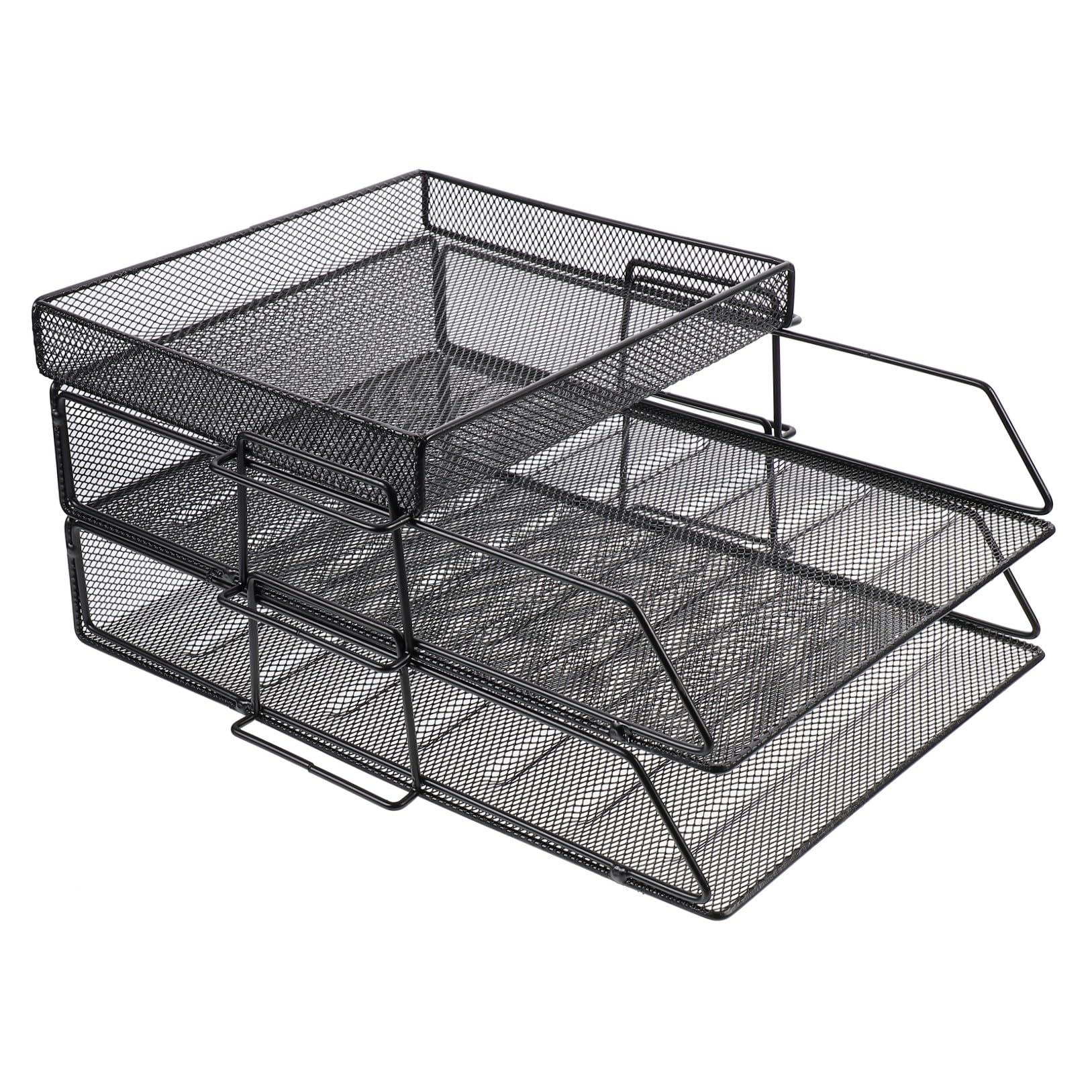 Portadocumenti da Scrivania in Metallo Nero Design a Rete Multipla, Organizzatore per File e Documenti Ufficio, Scaffale Portaoggetti Regolabile