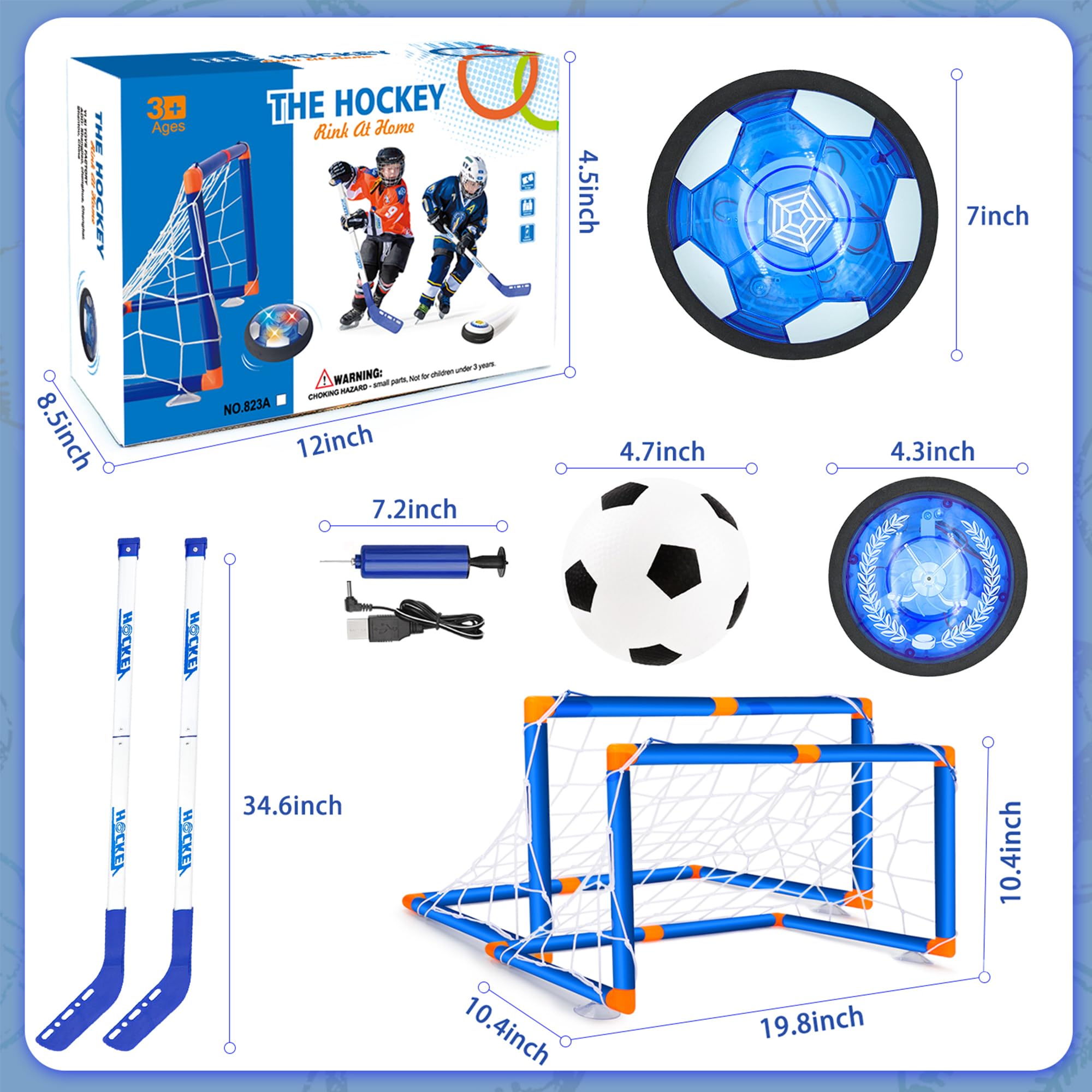 SUNNOW Balon Futbol Flotante - 3 en 1 Air Power Soccer Recargable con 2 Porteria Futbol Niños Juego Futbol Niños Balon Flotante Juguetes para Niños Niñas 3 4 5 6 7 8-12 Años