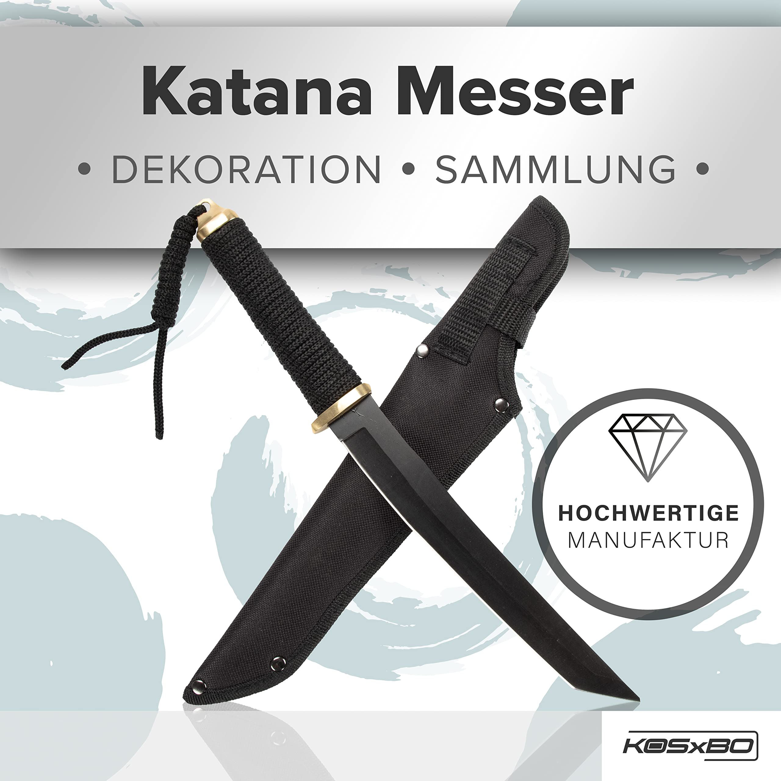 Tanto Messer SCHWARZER Samurai Edition - 35cm kleines Ninja Schwert mit Edelstahlklinge Katana Samuraischwert mit Messerscheide