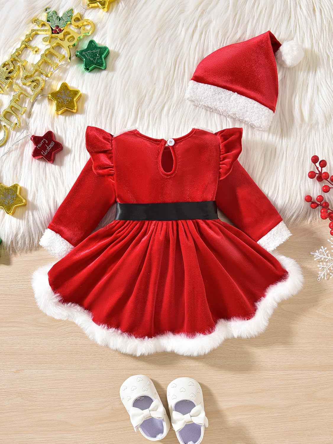Toddler Baby Girl Christmas Dress Newborn Santa Claus Princess Dress Cute Long Sleeve Fur Romper Clothes - Image 3