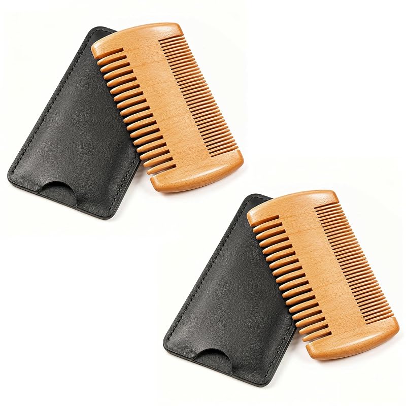 Kit com 2 Pentes de Madeira para Barba Futricy com Estojo