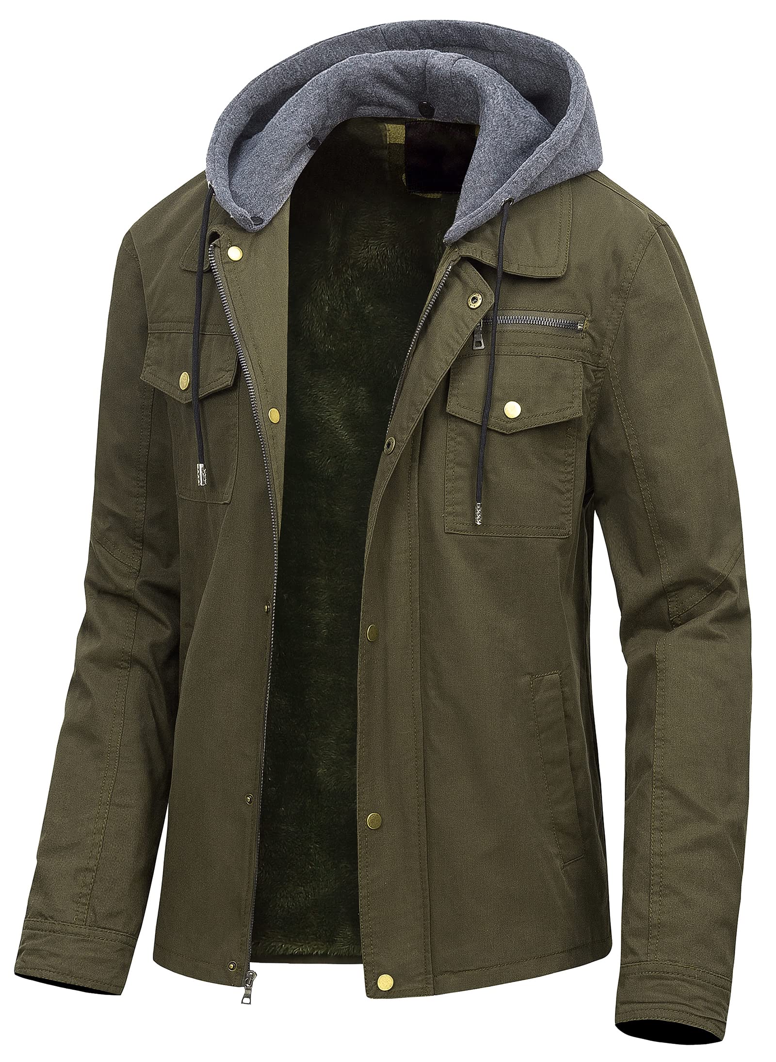 Pursky Men's Canvas Cotton Military Casual Field Jacket Outerwear With Removable Hood