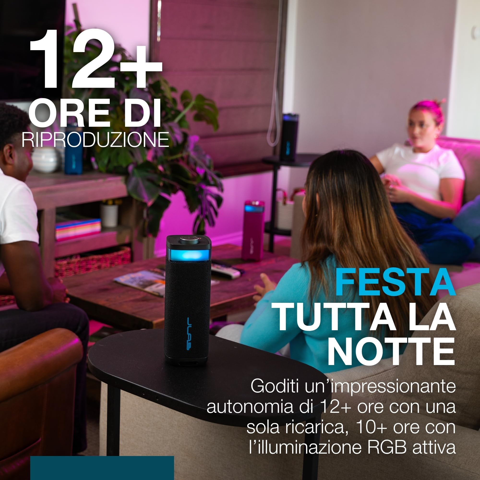 JLab JBuds Party Cassa Bluetooth Portatile - 12+ ore, Blu Navy | Altoparlante Wireless da 30W per Esterni e Viaggi con Luci RGB e Audio Potente, Resistente all'Acqua IP56