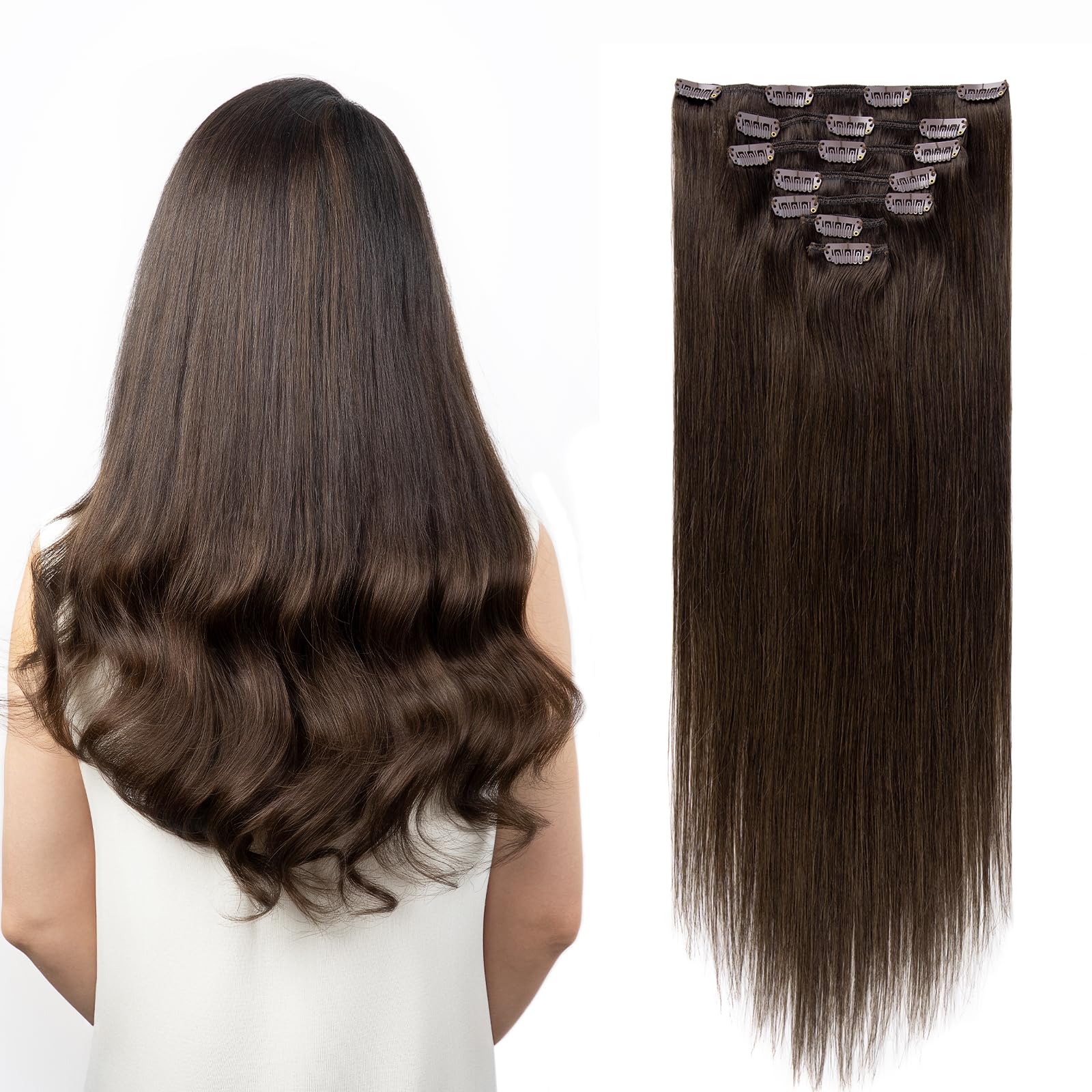 SOBEAUTY Hair Extensions Clip in, Real Human Hair Extensions, 100% Hair Extension Human Hair Double Weft