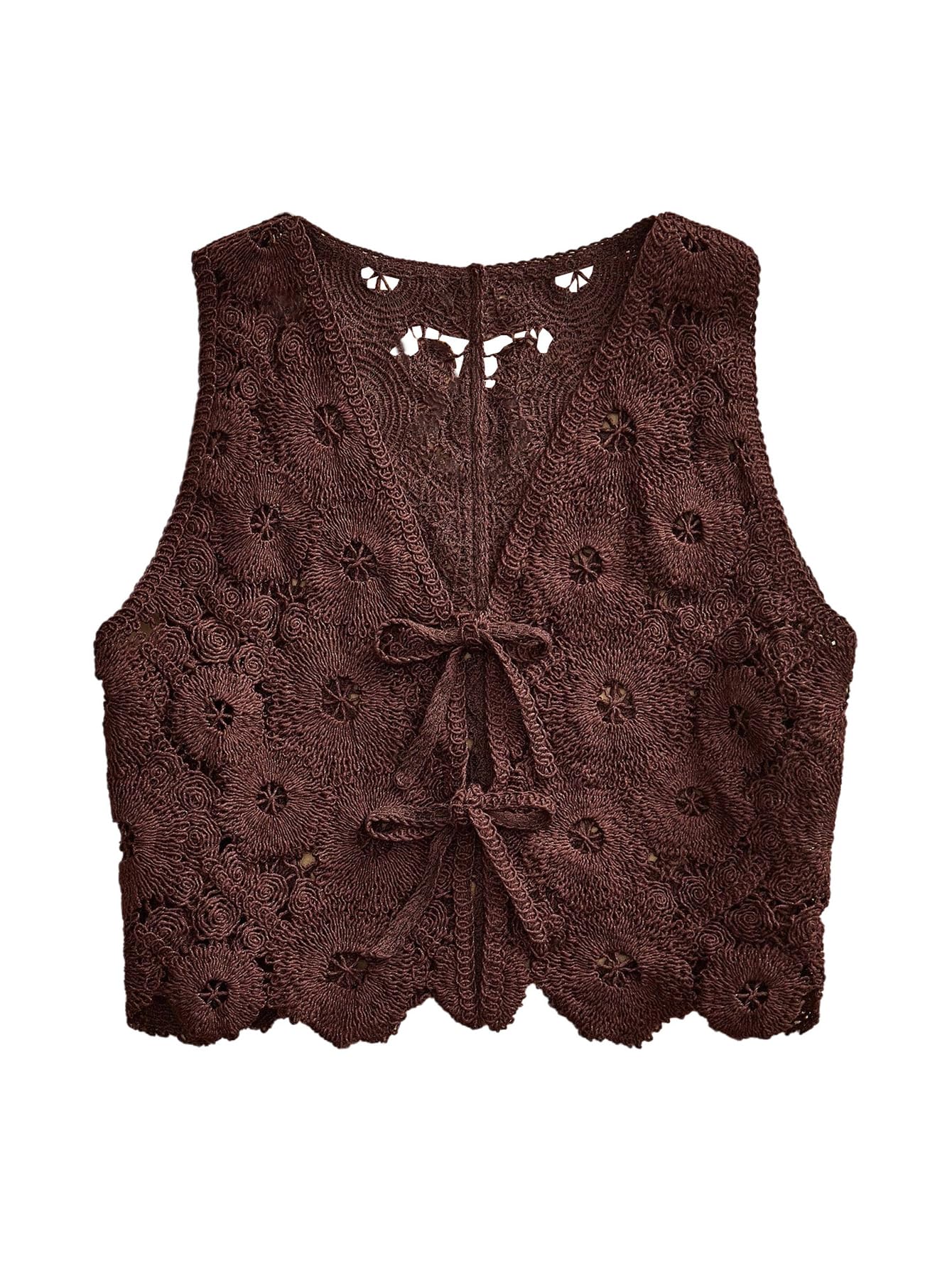 SHENHE Womens Tie Front Deep V Neck Sweater Vest Sleeveless Crop Knit Cardigan Vests