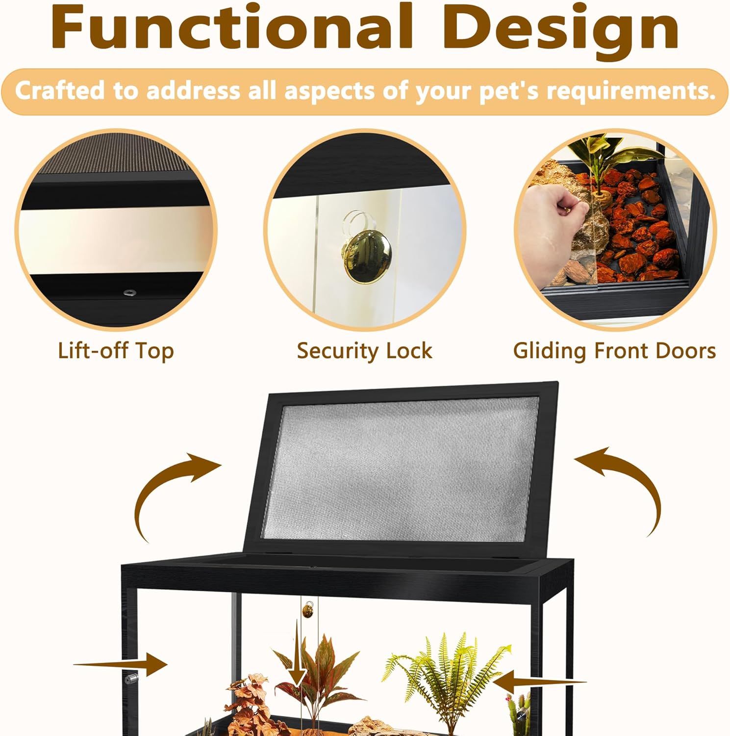 prolee 24 gallon reptile terrarium tank 24 inch lizard tank bearded dragon tank with metal mesh roof door, snake tank with lock design, black 24" long