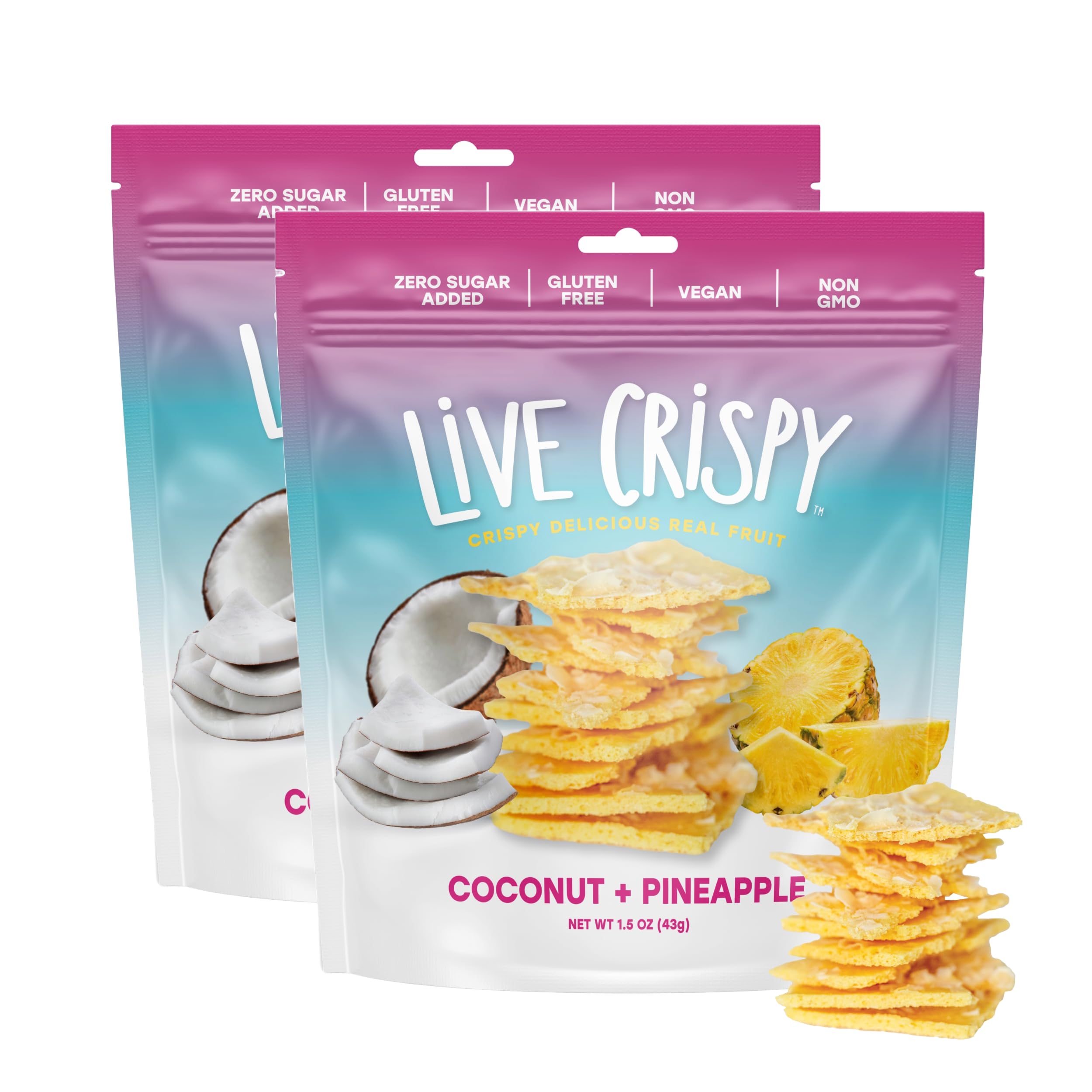 Live Crispy Crunchy Fruit Chips - No Sugar Added, Dried Fruit Snacks For Adults & Kids Lunch Box | Coconut & Pineapple | Patented Crisping Process,
