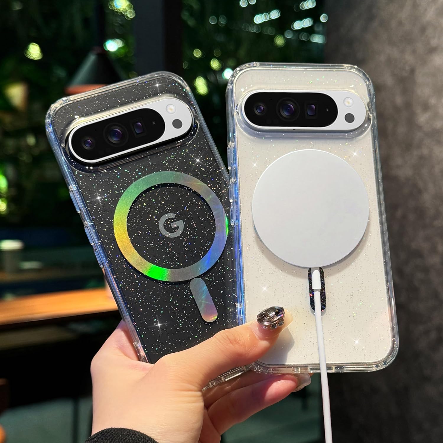 for Google Pixel 10 Pro XL Case 6.8" Compatible with Magsafe Magnetic Bling Glitter Clear Shiny Sparkle Holographic Laser Star Luxury Military-Grade Shockproof Soft Acrylic Phone Cover for Women