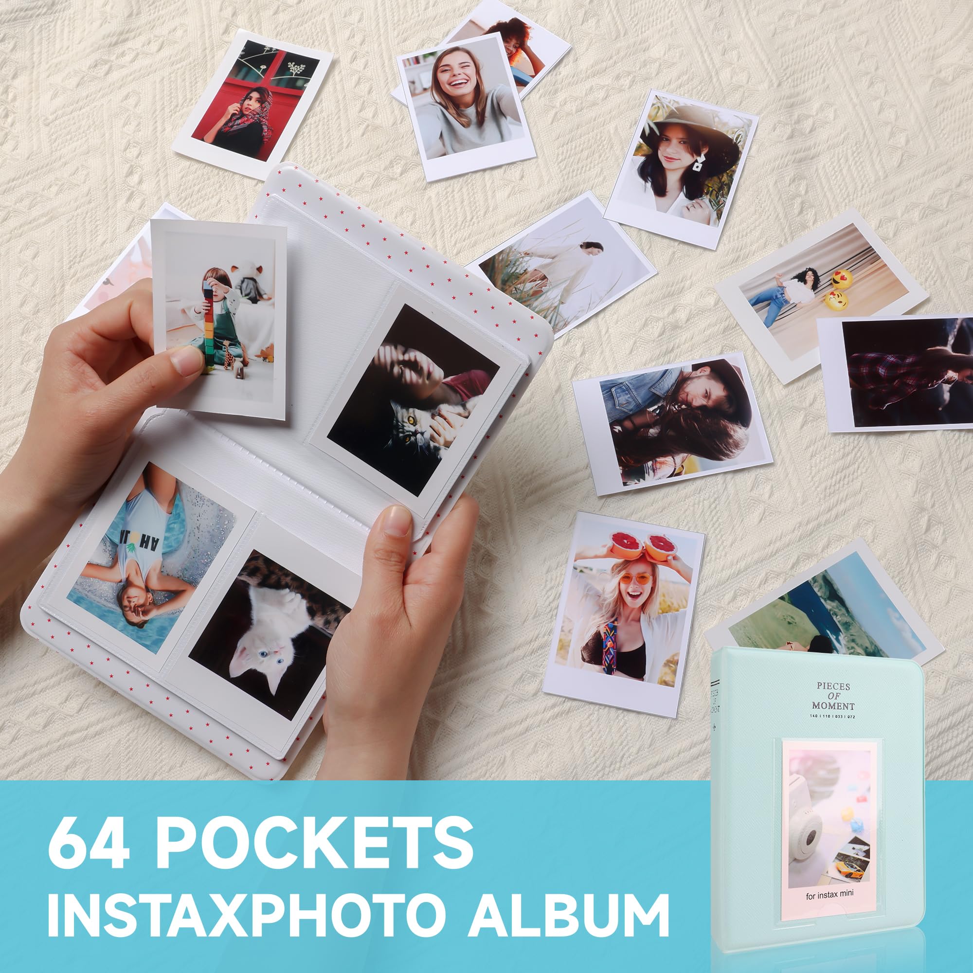 Accesorios para cámaras instantáneas Instax Mini 12, funda con 64 bolsillos álbum de fotos y filtro de color/marco