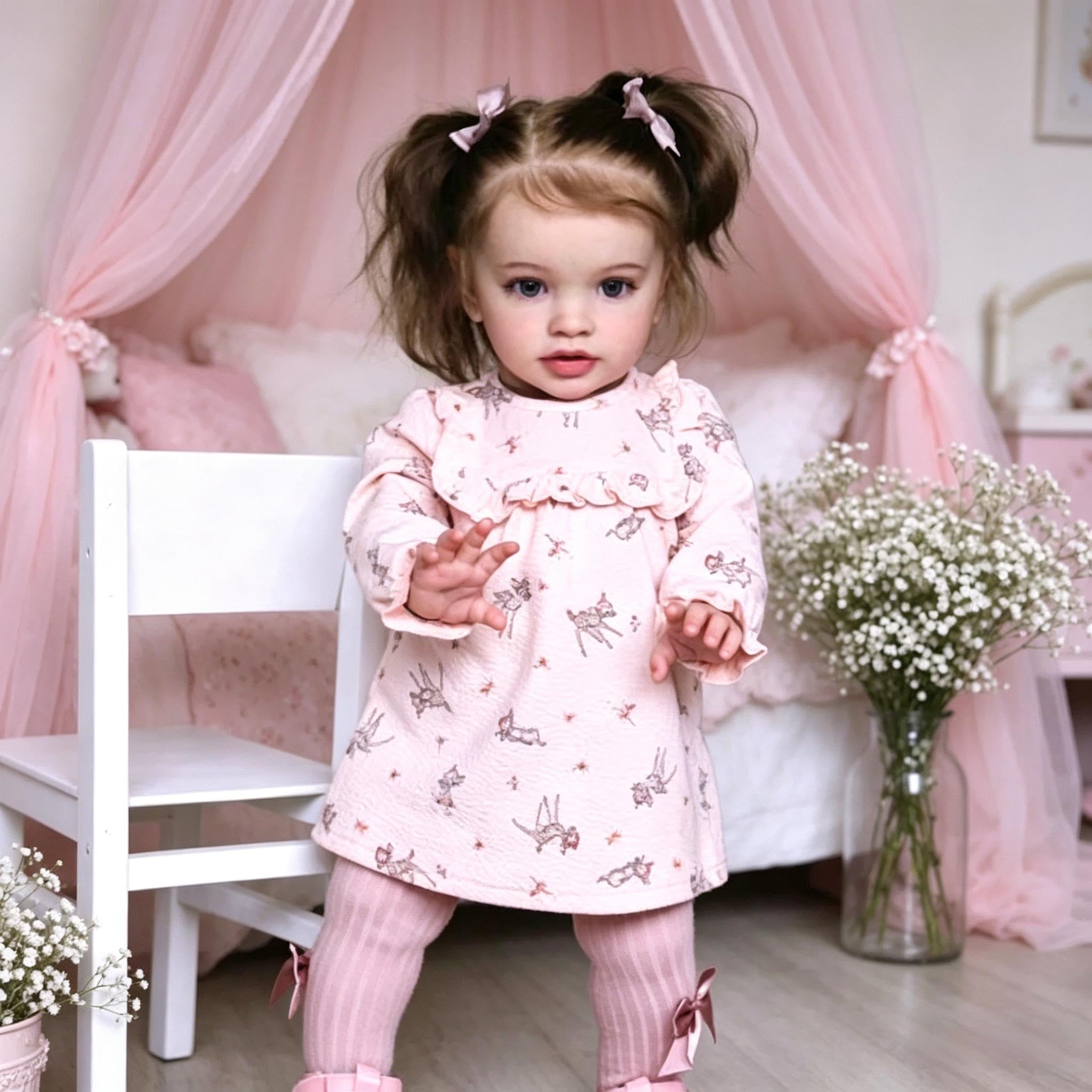 RXDOLL Reborn Baby Dolls Maluch Dziewczynka Pippa, 61 cm Realistyczne Reborn Maluch Lalki Miękkie Tkaniny Body Vinyl Kończyny, Realistyczne Silikonowe Ukorzenione Włosy Ręcznie Robiona Lalka Zabawka