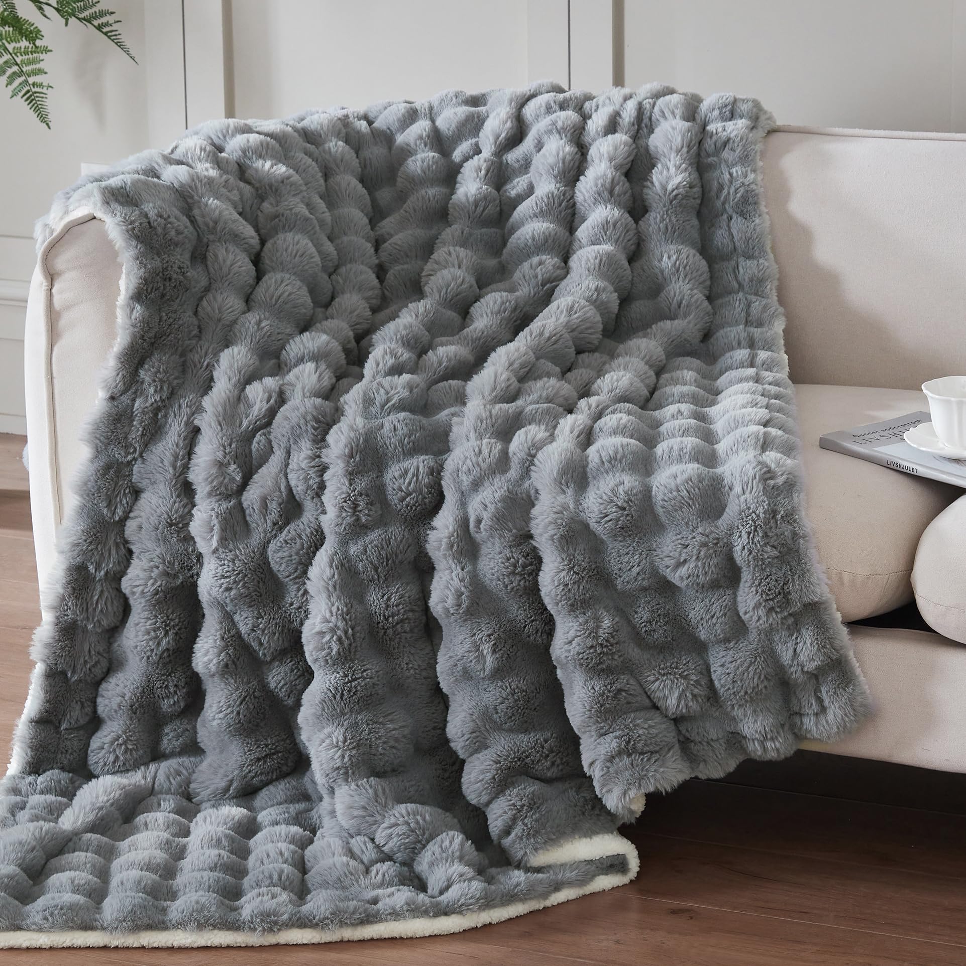 Serenhom 50x60 Inches Ultra-Soft Fuzzy Faux Fur Plush Throw Blanket - Thick, Warm Sherpa for Couch, Sofa, Bedroom, Camping - Decorative Blanket for