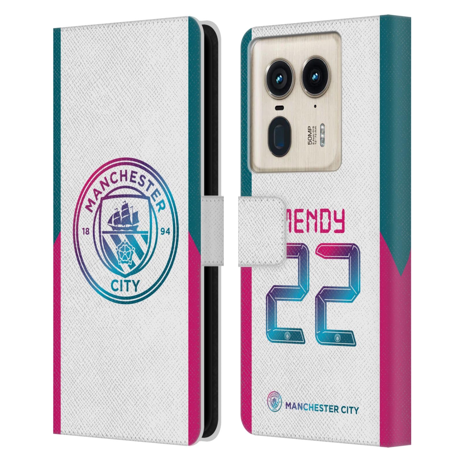 Head Case Designs Officially Licensed Manchester City Man City FC Benjamin Mendy 2021/22 Players Away Kit Group 2 Leather Book Wallet Case Cover Compatible with Motorola Edge 50 Ultra/X50 Ultra