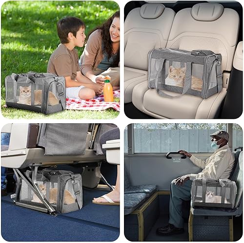 Miniatura 8 de Transportador de mascotas aprobado por aerolíneas para gatos y perros, bolsa de viaje suave con tablero de panal transpirable, tablero de soporte