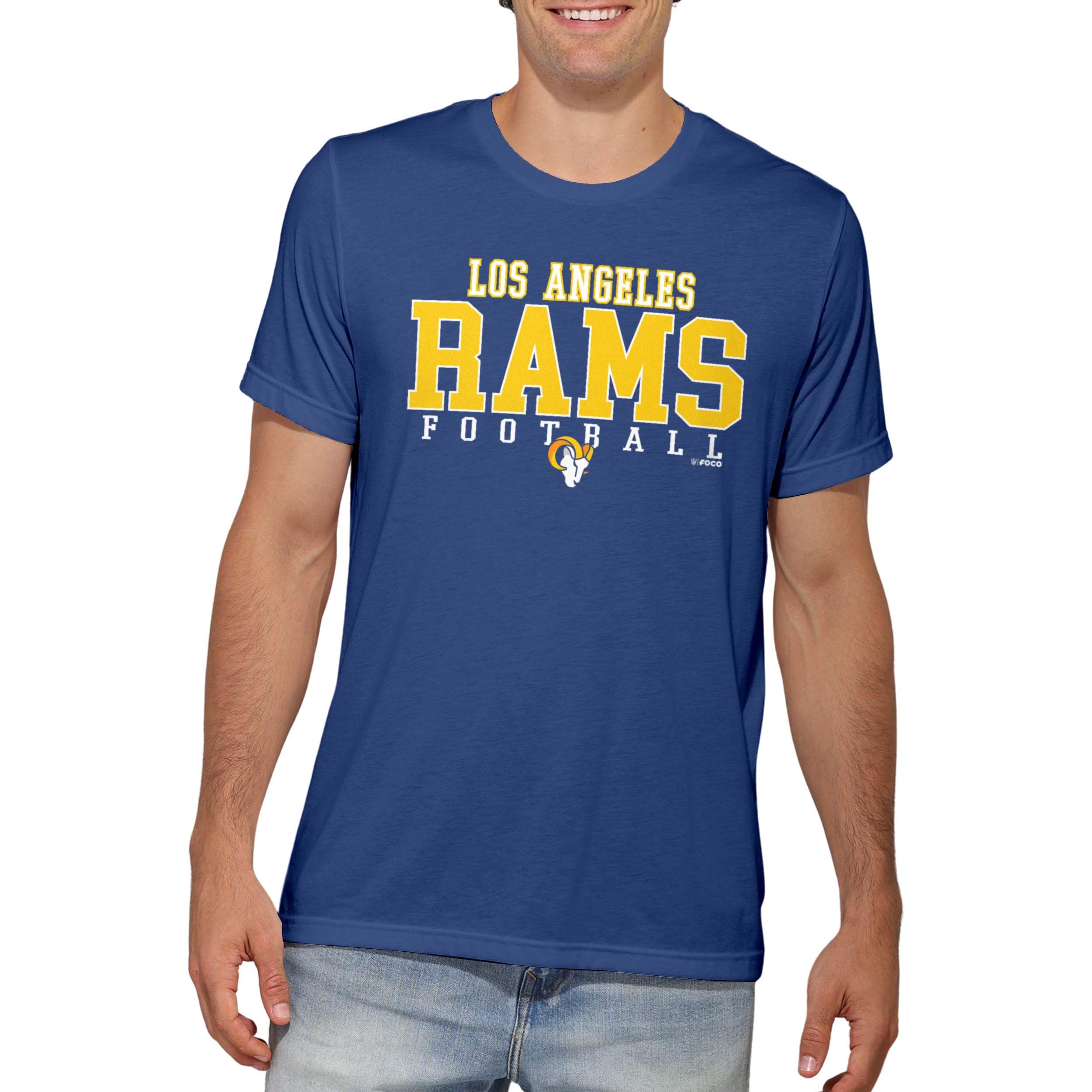 FOCO NFL Officially Licensed Unisex-Adult Football Wordmark Team Color Primary Logo Premium Quality Short Sleeve T-Shirt, Los Angeles Rams, XL