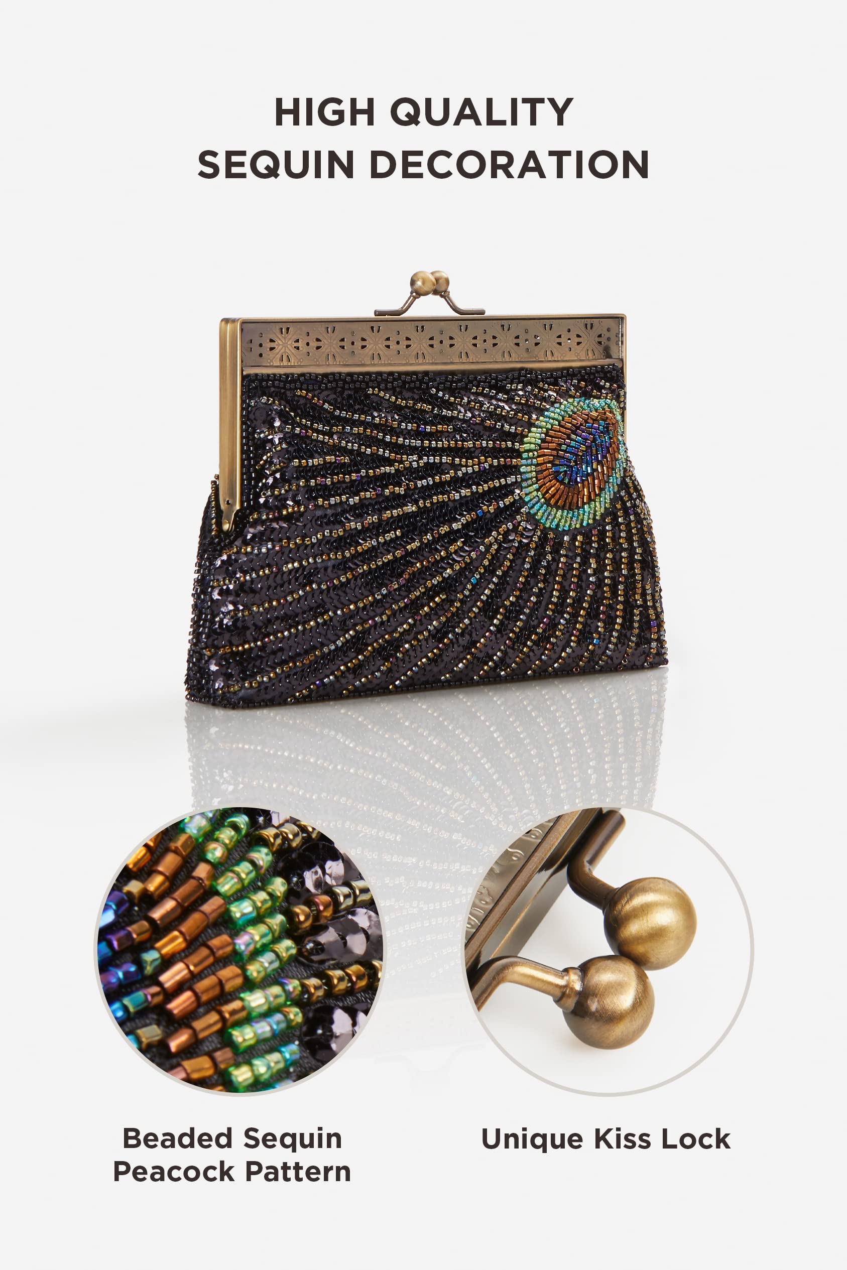 BABEYOND 1920s Flapper Peacock Clutch Vintage Gatsby Sequined Evening Handbag Beaded Bag