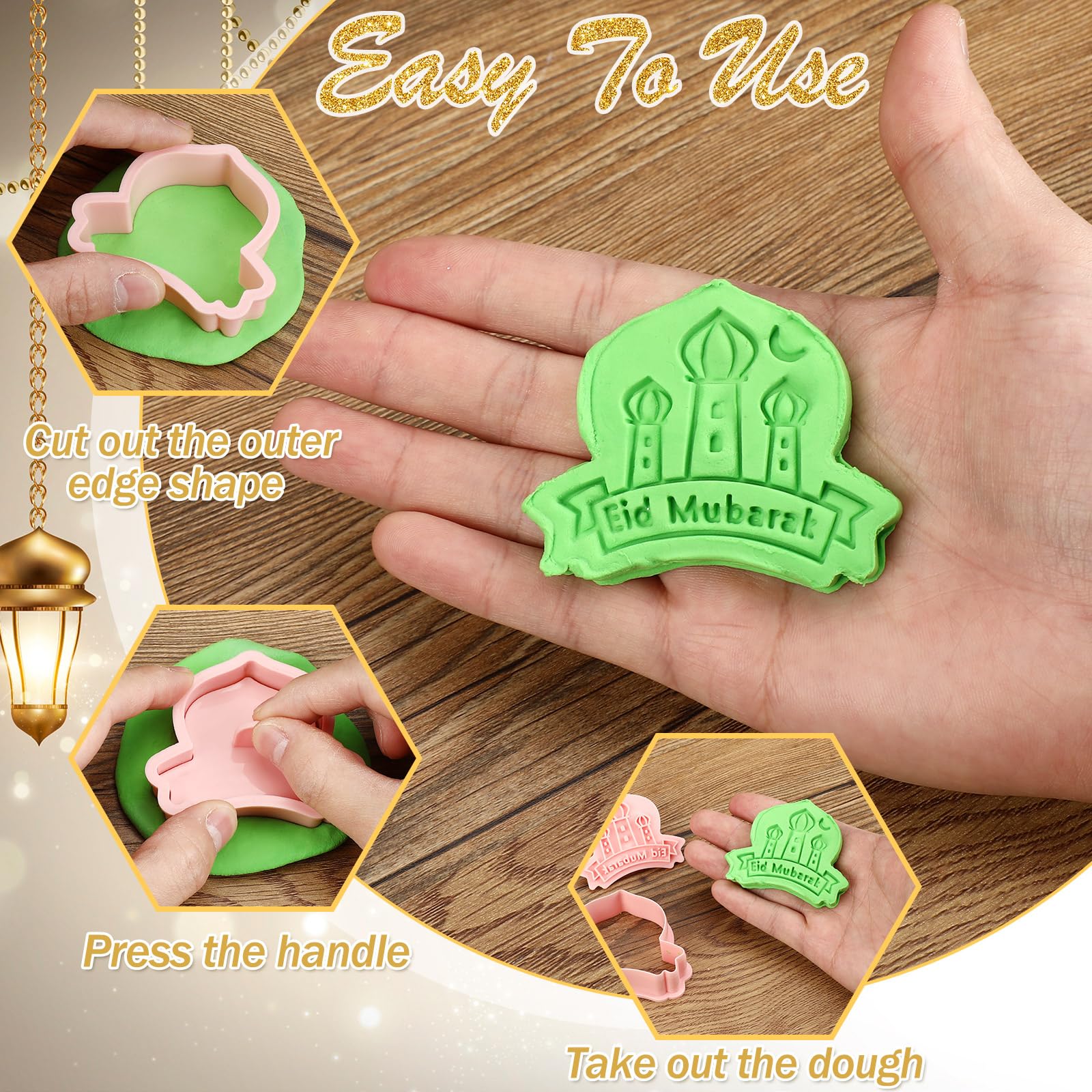 Roshtia 24 Stück Eid Gebete Ausstechformen Kunststoff Keksstempel Mond Keksform Pressschloss, Creme, leichte Kunststoff Keksausstecher, Prägeform zum Backen Fondant Supplies