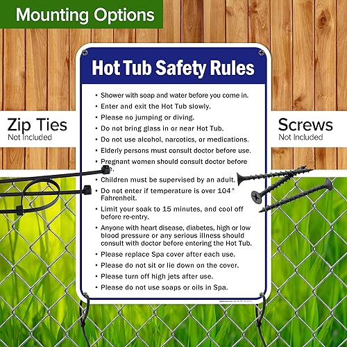 Vista 28 de Letrero de reglas de seguridad para bañera de hidromasaje, 10 x 14 pulgadas, libre de óxido, aluminio 040, resistente a la decoloración, fabricado