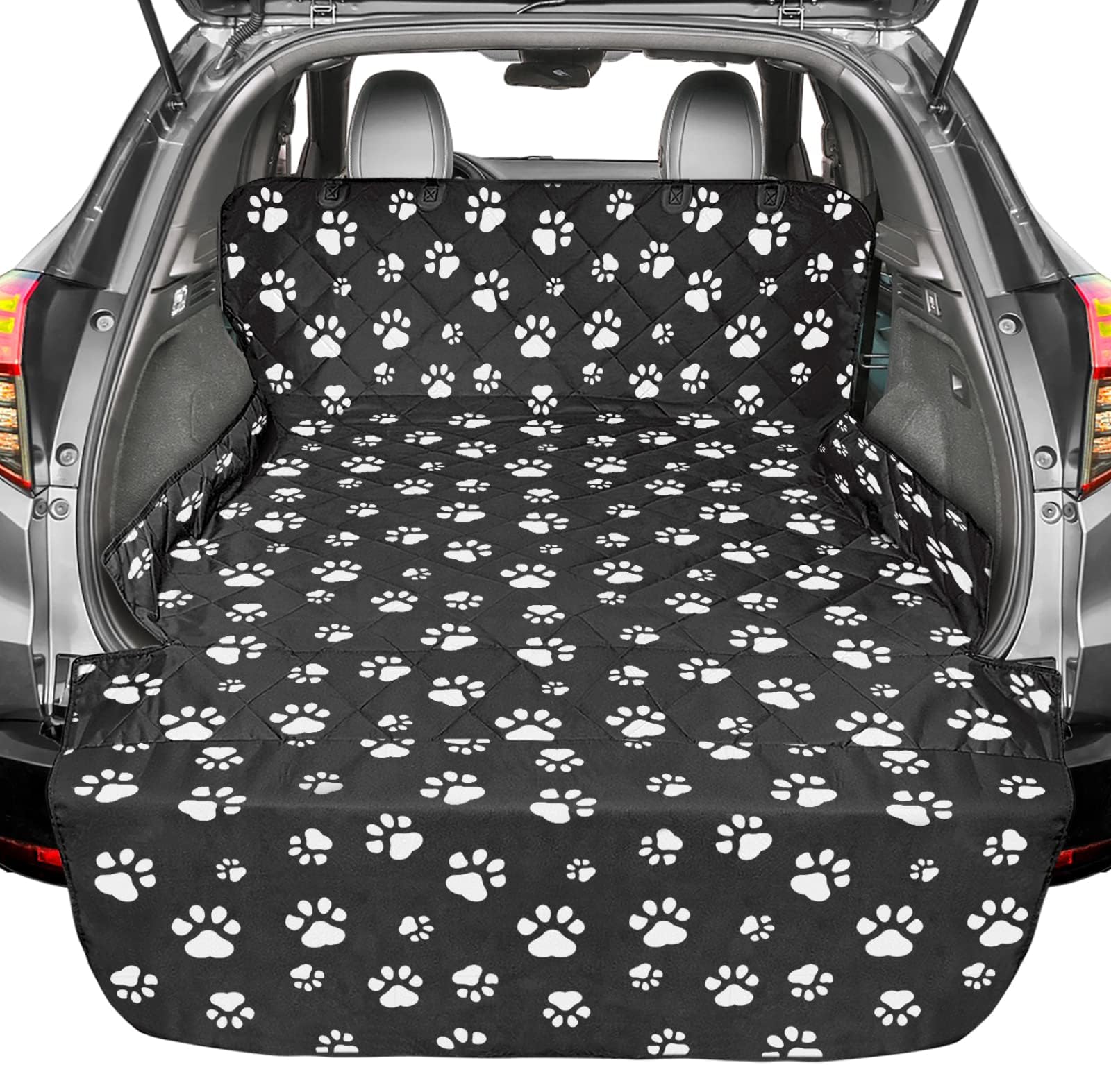 F-color SUV Cargo Liner for Dogs, Upgraded Extra Large Water Resistant Pet Cargo Cover Dog Seat Cover Mat for SUV Sedans Vans with Bumper Flap for Full-Size SUVs Vans, Paw Print