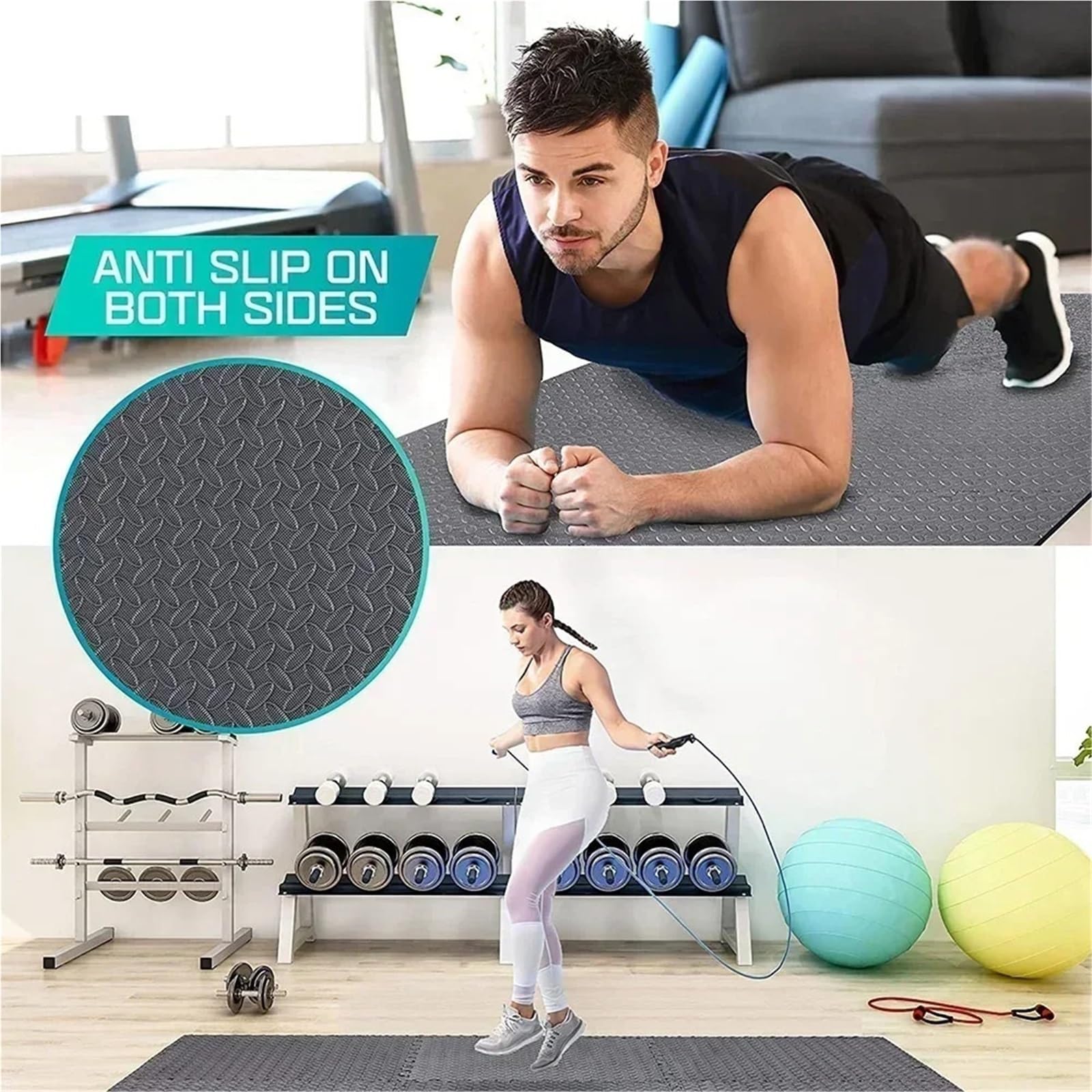 Estera de Fitness Rompecabezas 8 uds, baldosas Espuma entrelazadas Eva for Gimnasio en casa, Estera Equipo, Antideslizante para Gimnasio(Coffee)