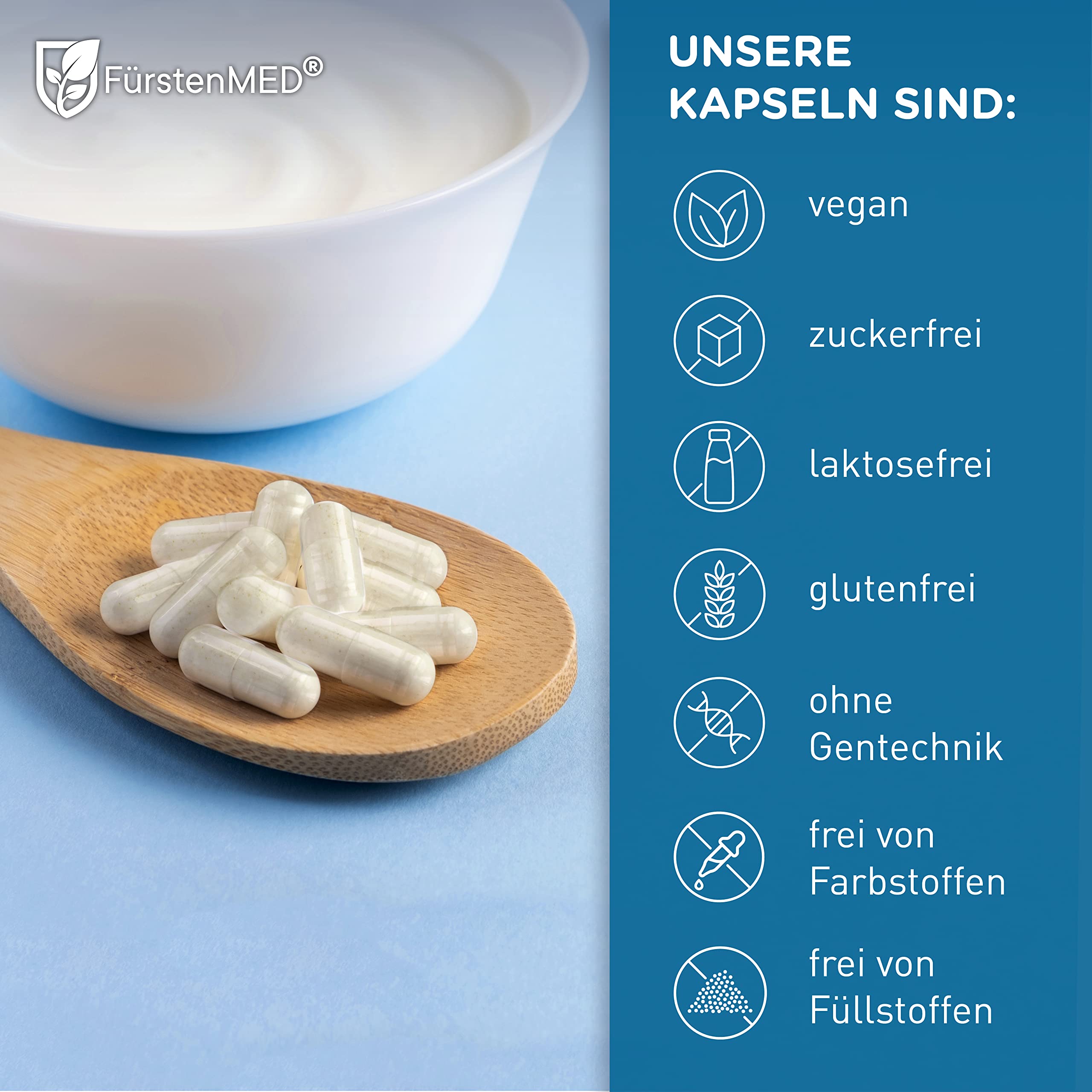 FürstenMED® Bifidoflor HIT + FI mit Bifidobacterium & Lactobacillus Stämmen und Akazienfaser – 60 magensaftresistente Kapseln – Vegan, Laborgeprüft, Made in Germany