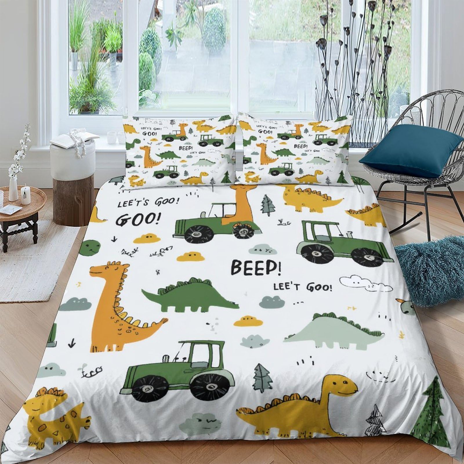 Ctjqhvkz Style-8 3D Printed Dinosaur Tractor Fitted Sheet Microfiber Soft Breathable Cartoon Bed Cover For Bedroom Dorm Decor Protection Single（135X200cm）
