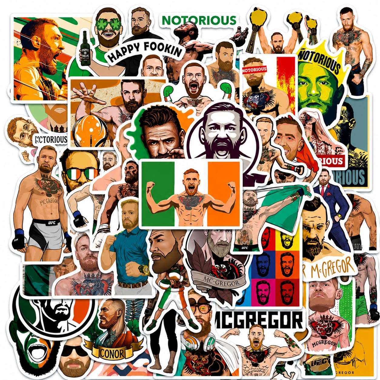 Conor McGregor Stickers Pack 40 PCS – Waterproof UFC MMA Vinyl Stickers for Laptop, Water Bottle, Phone, Helmet, Scrapbook & Skateboard | Cool Fighter Decals for MMA Fans & Teens-image-11