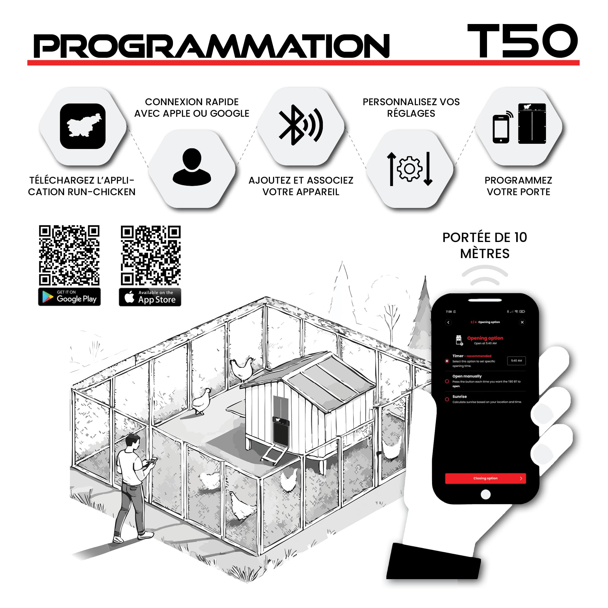 Run-Chicken T50 Grise, Porte Automatique en Aluminium Durable et résistante aux intempéries. avec Fonctions intelligentes, Elle protège Vos volailles et Assure Un Fonctionnement fiable Toute l’année.