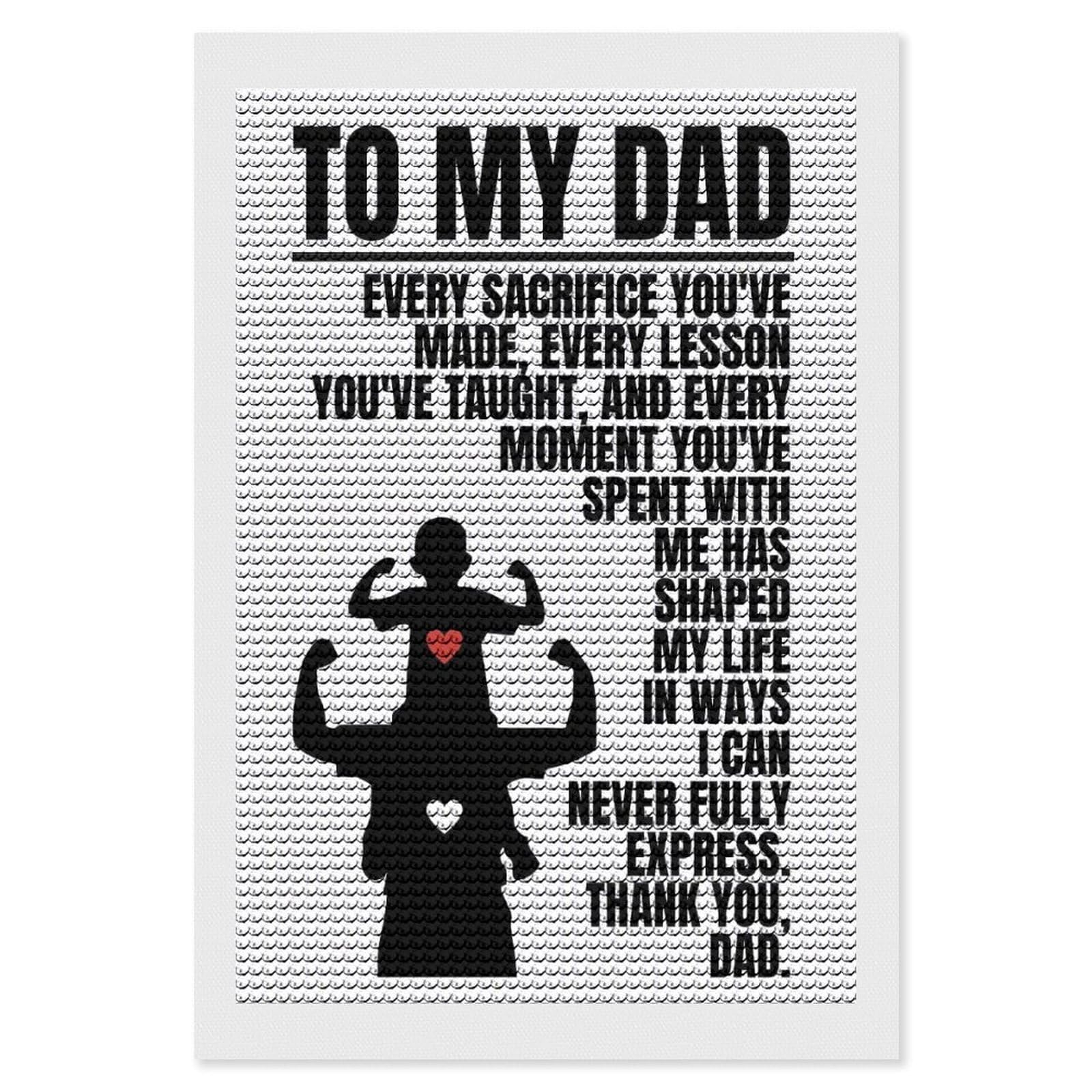 Junmoney to My Dad - Fathers Day Card Diamond Art Canvas 8"x12", for Adults, Printed Canvas, Home Wall Decor, Gift Idea, Mindful Craft Activity