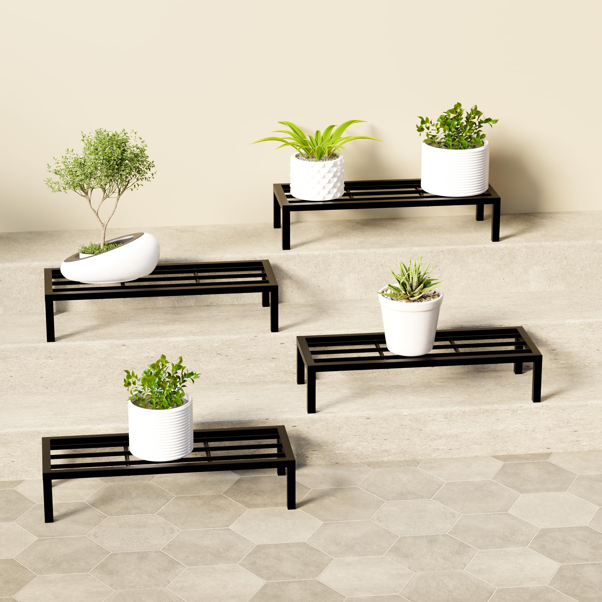 Lifelong Set of 4 Flower Pot / Plant Stand for Indoor & Outdoor | Metal Plant Stand for Balcony, Garden / Patio, Apartment / Home Decoration | Anti Rust Plant Shelf / Pot Rack, Black, 24 Inch