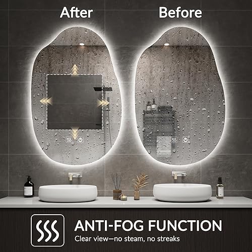 Miniatura 4 de Espejo de baño irregular con luces, espejo de pared de baño LED con retroiluminaciónantinieblailuminación regulable de 3 colores, espejo asimétrico