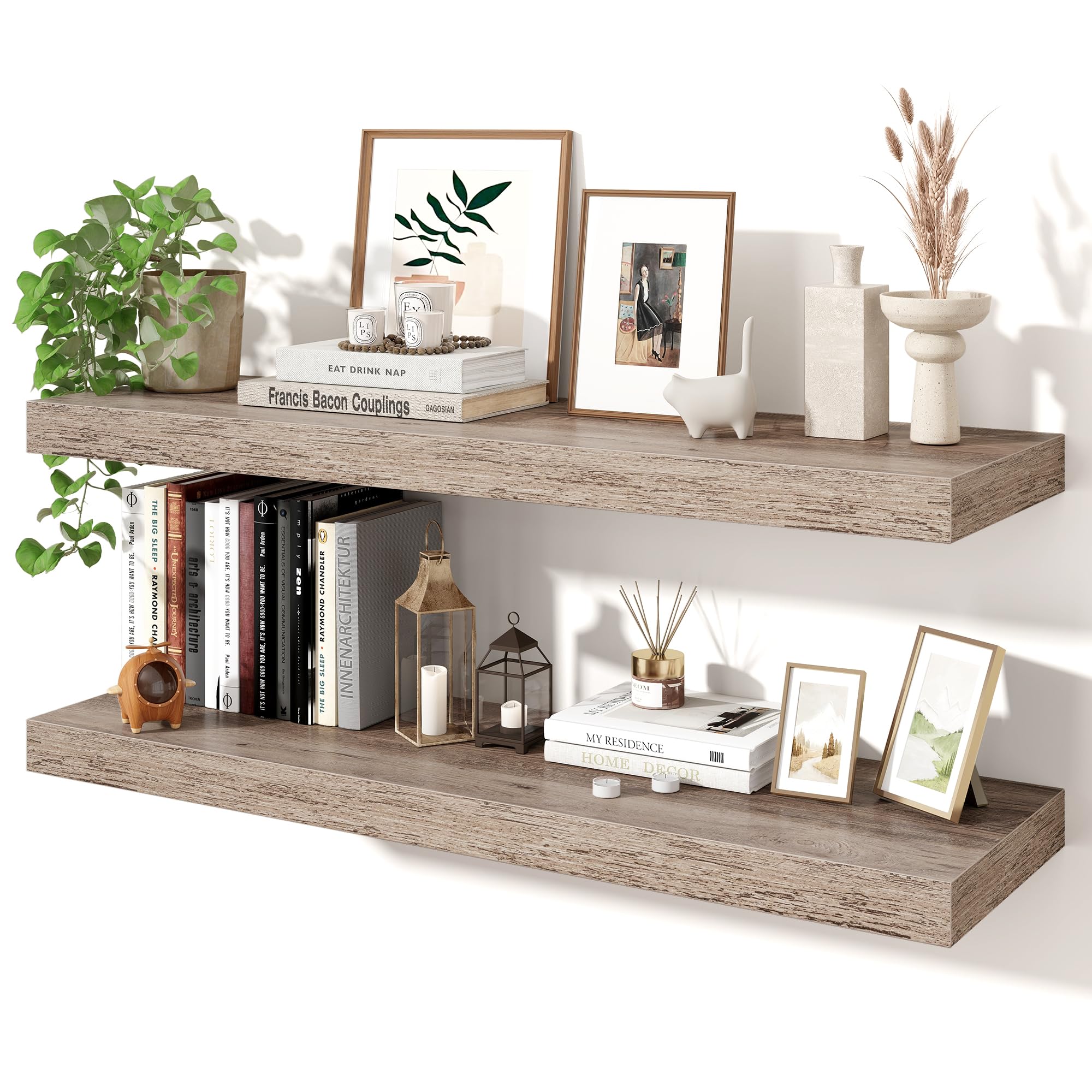 Axeman 36Inch Floating Shelves for Wall, 2 Pack Shelves for Bedroom, Bathroom, Kitchen, Hanging Wall Mounted Rustic Wood Shelf with Invisible Brackets