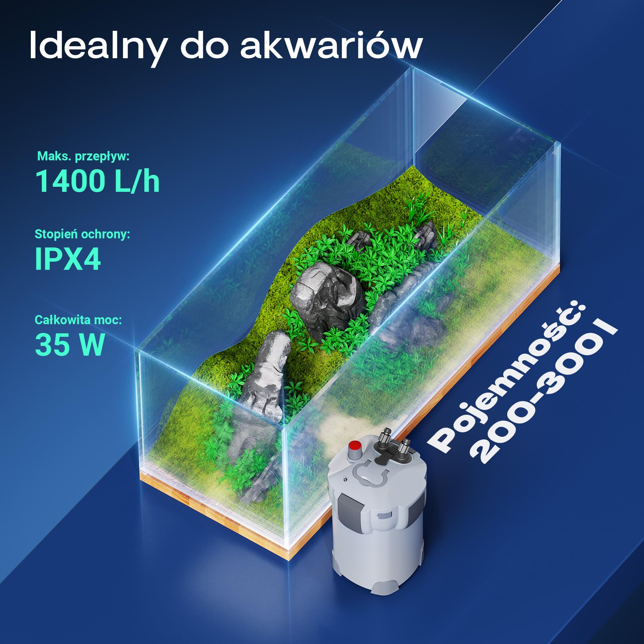 SunSun HW-403B Filtr zewnętrzny do akwarium 9W 1400l/h 3-stopniowa filtracja komorowa UVC klarownik