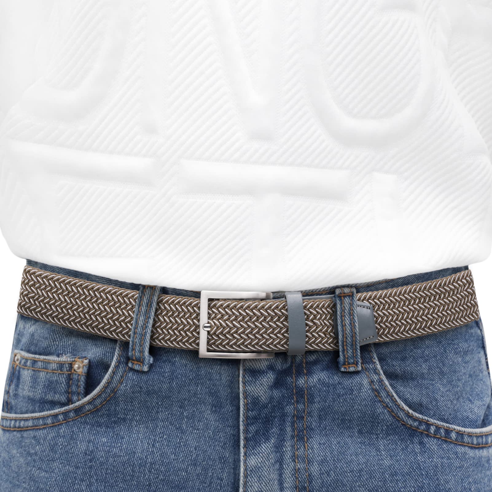 TOUGERJOY Mens Stretch Belt, tessuto elastico intrecciato Web Belt Casual per Golf Pantaloni di caccia Jeans