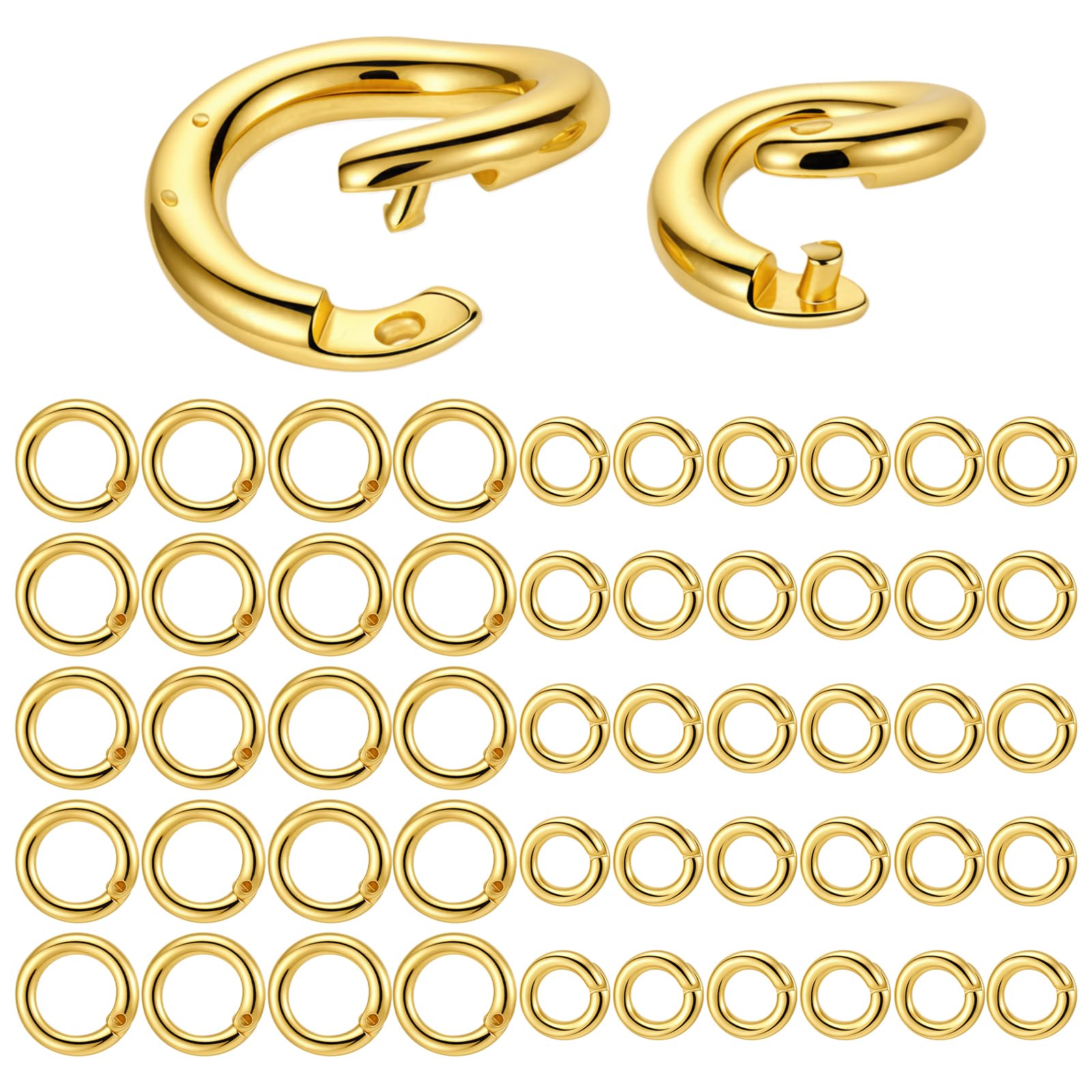 RAHHLIZS 50 PCS Jump Rings for Jewelry Making Gold Plated Locking Jump Ring