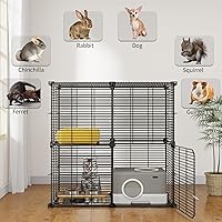 Vista 4 de YITAHOME Jaula para gatos de 2 niveles para interiores, jaula para gatos al aire libre, para animales pequeños, corralito para mascotas, perrera