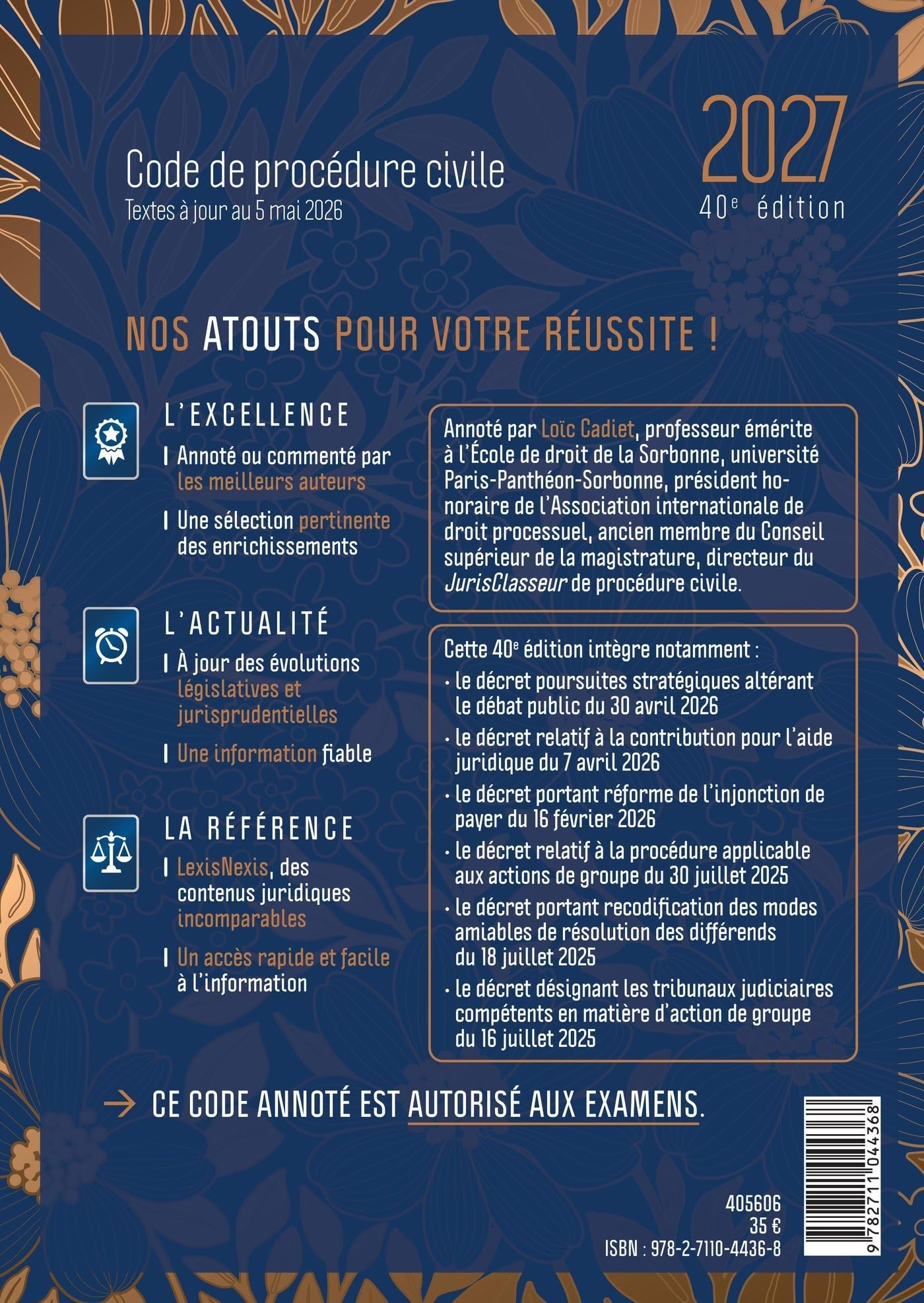 Code de procédure civile 2027 Jaquette Fleurs dorées